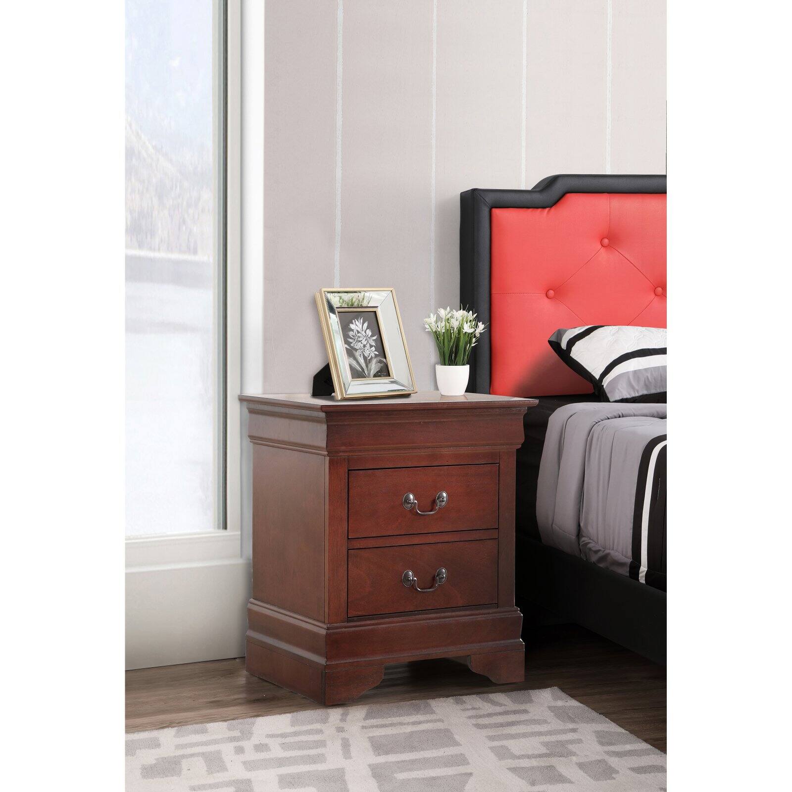 Glory Furniture Louis Phillipe 2 Drawer Nightstand in Cappuccino