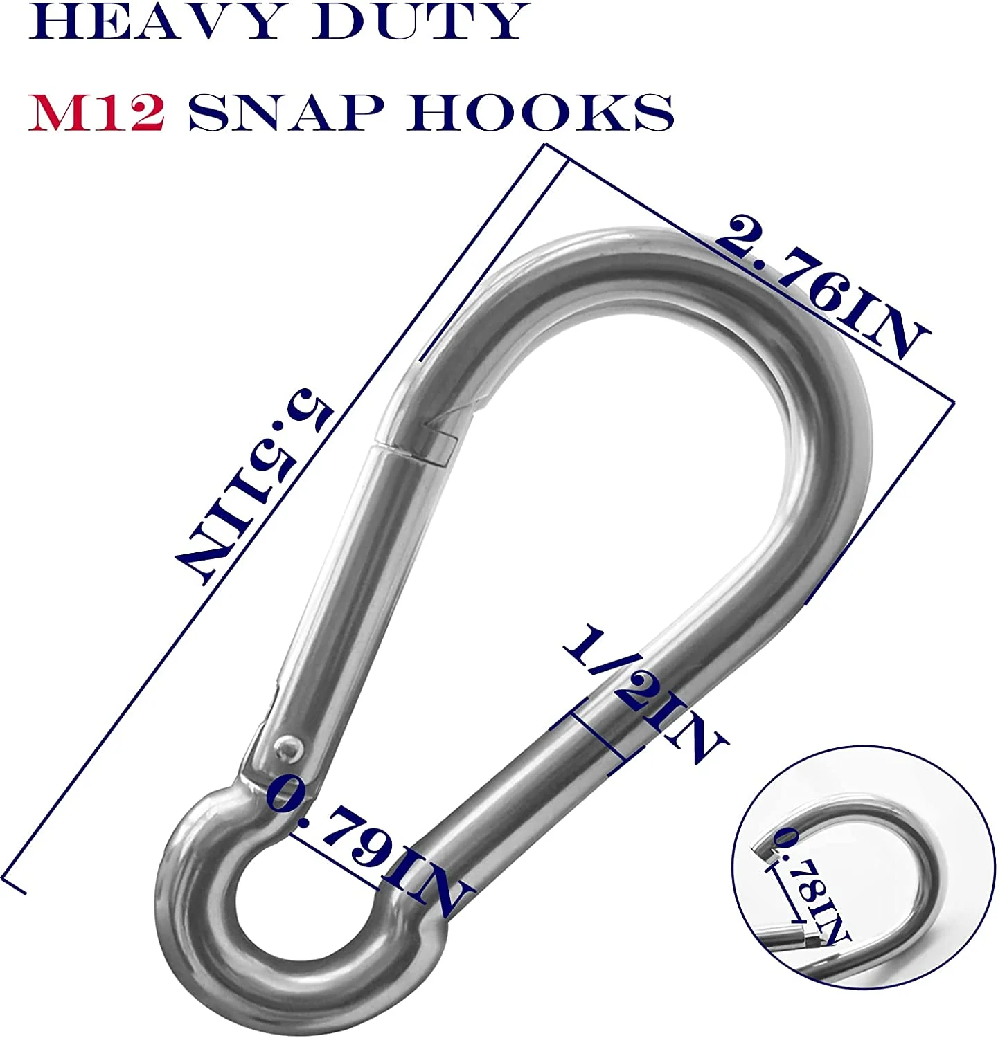 10Pack 5.5 Inch Spring Snap Hooks, Heavy Duty Carabiner Clips for Swing, 12MM 1/2” Quick Chain Link Buckle Clip Keychain Carabiners for Hammock Fitness Gym Boating-1350lbs Capacity