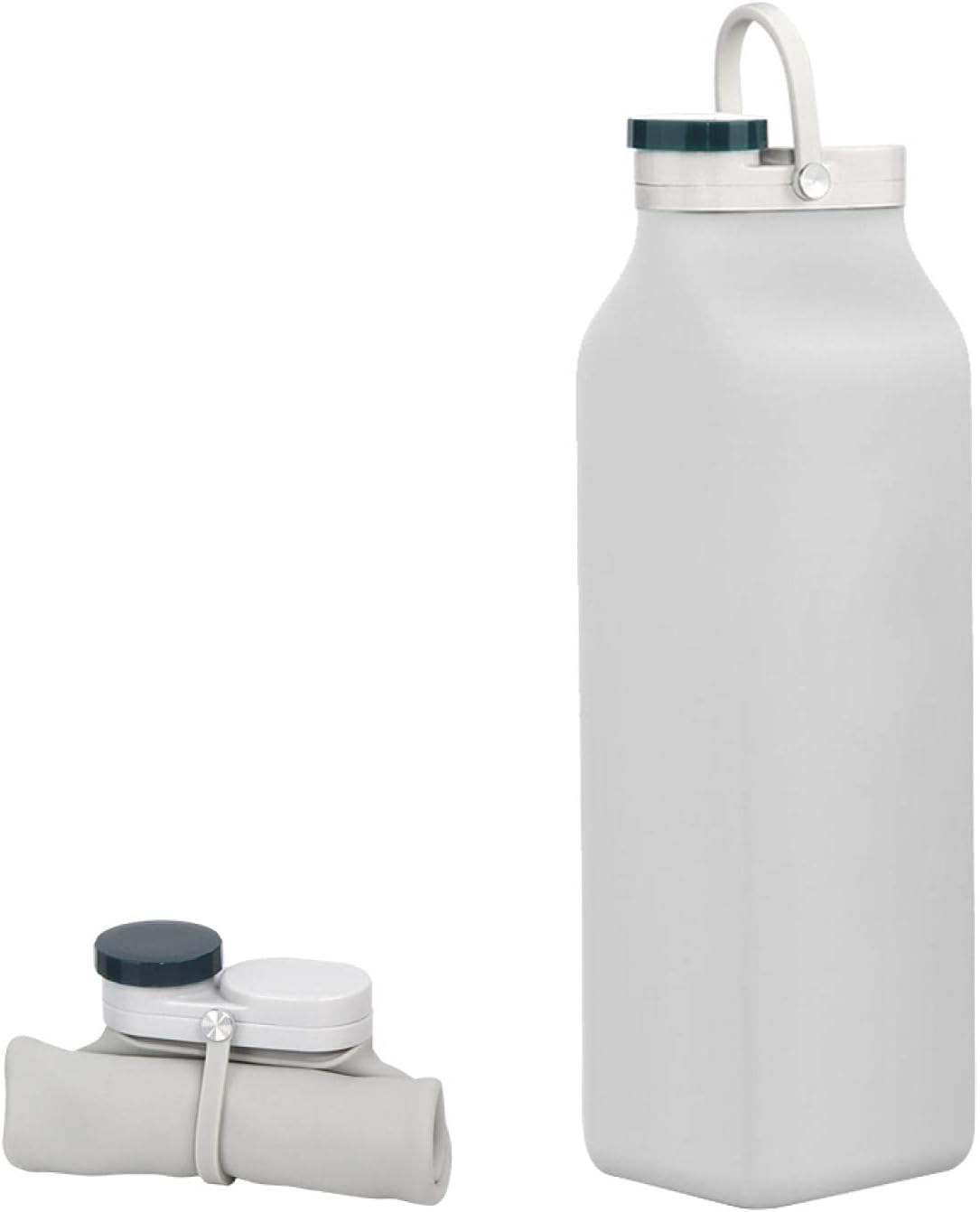Collapsible Water Bottle,Silicone Collapsible Travel Cup,Portable Leak Proof Sports Water Bottle,600ml Large Capacity Collapsible with Hidden Handle for Travel Gym Camping Hiking Grey