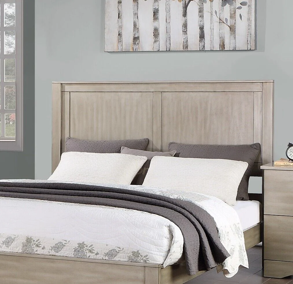 California King Size Bed 2-Panel Design Headboard Chic Simple Light Tan Finish Wooden Bedroom Furnuiture 1pc Bedframe