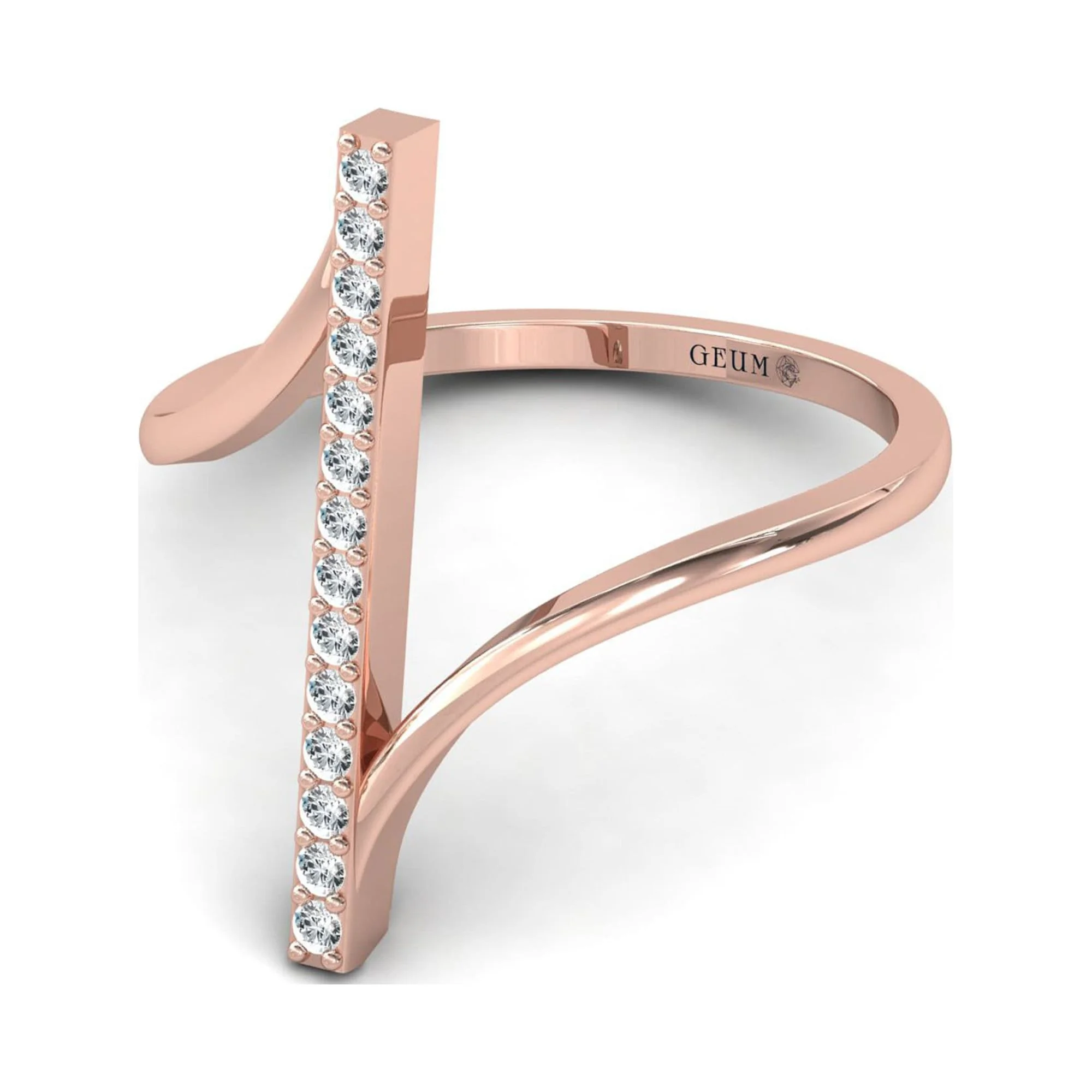 Diamond Sold Gold Bar Ring, Elegant Rose Gold Ring, Real Diamond Fashion Ring, Handmade Yellow Gold Ring