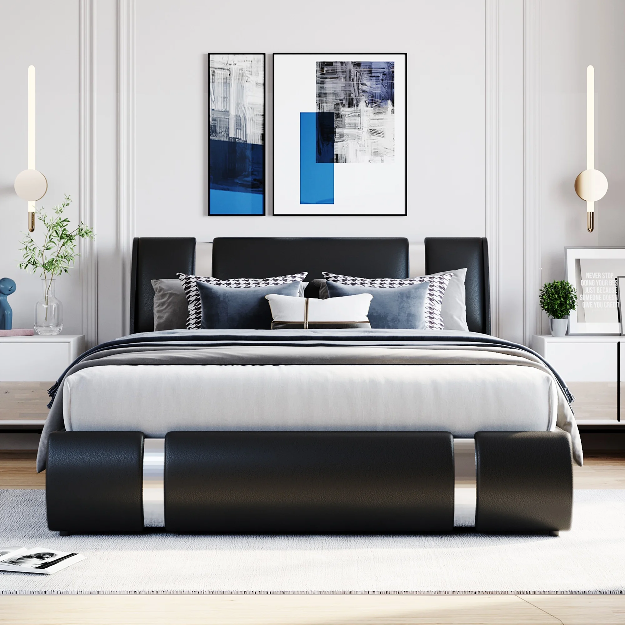 Churanty Queen Size Lift Up Storage Bed,PU Upholstered Platform Bed with Hydraulic Storage System and Headboard,Black