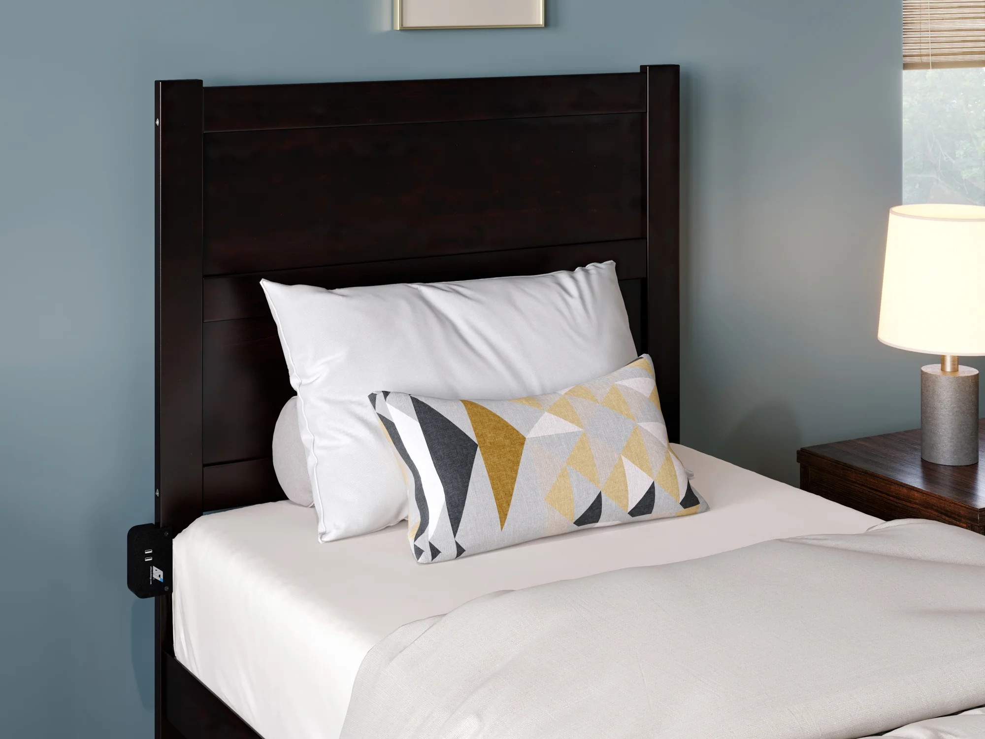 AFI NoHo Modern Panel Wood Headboard with 2 USB Ports, Twin, Espresso