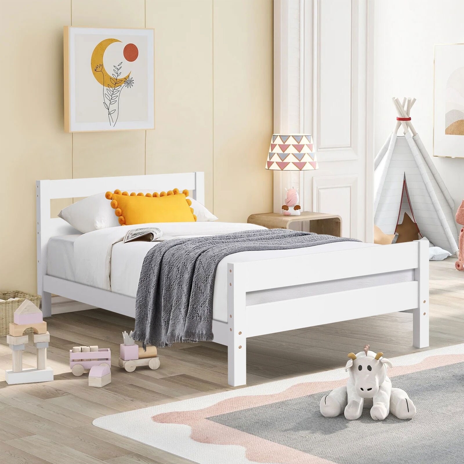 Royalcraft Modern Solid Wood Platform Twin Bed Frame Brown