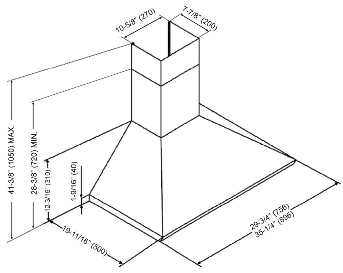 KOBE CHX8136SQB-1 Brillia 36-inch Wall Mount Range Hood, 3-Speed, 750 CFM, Fits Ceiling Height 7.5'-8.5'