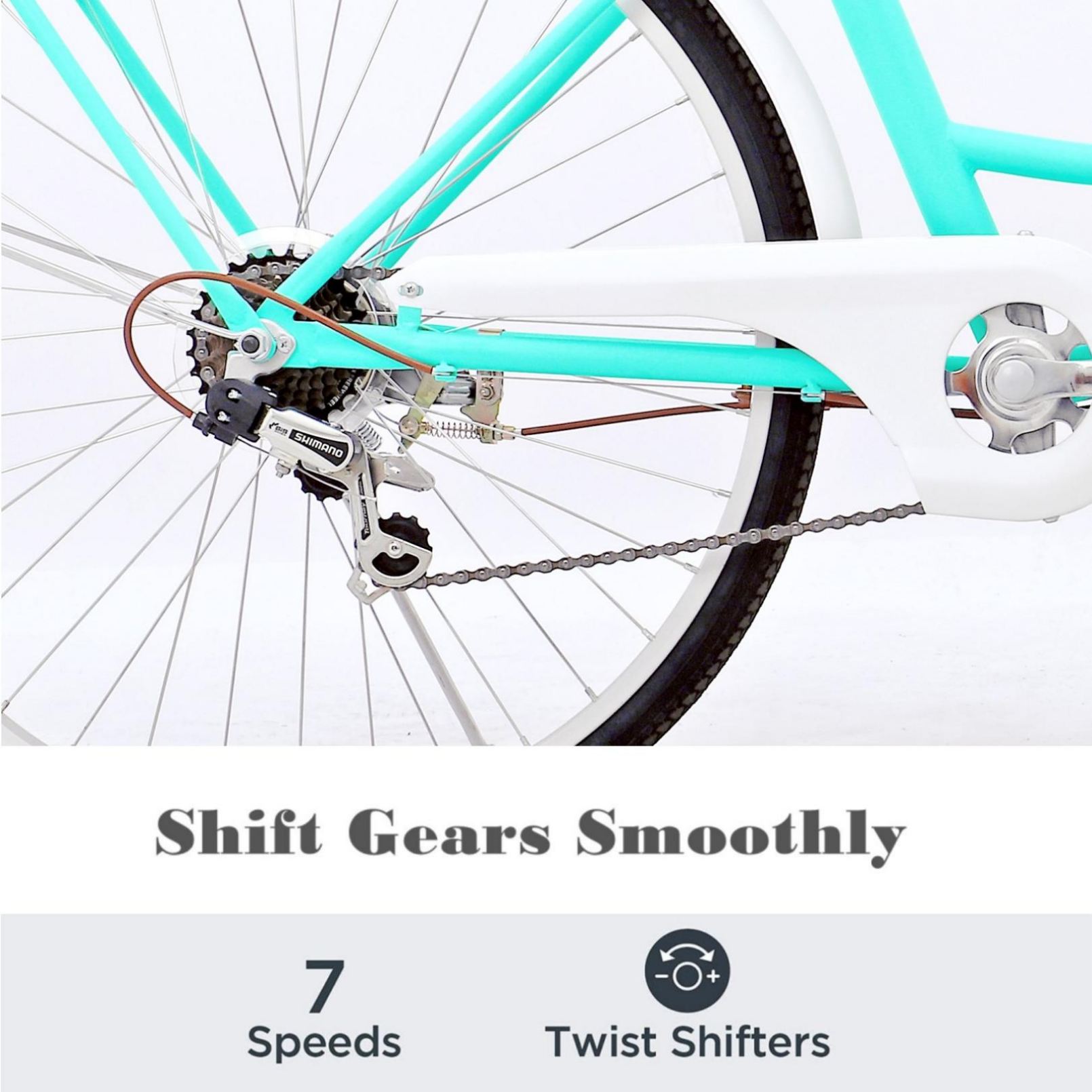 YAPENG Womens Beach Cruiser Bike, 7 Speed Cruiser Bicycle, 26 Inch City Commuting Bike with Basket