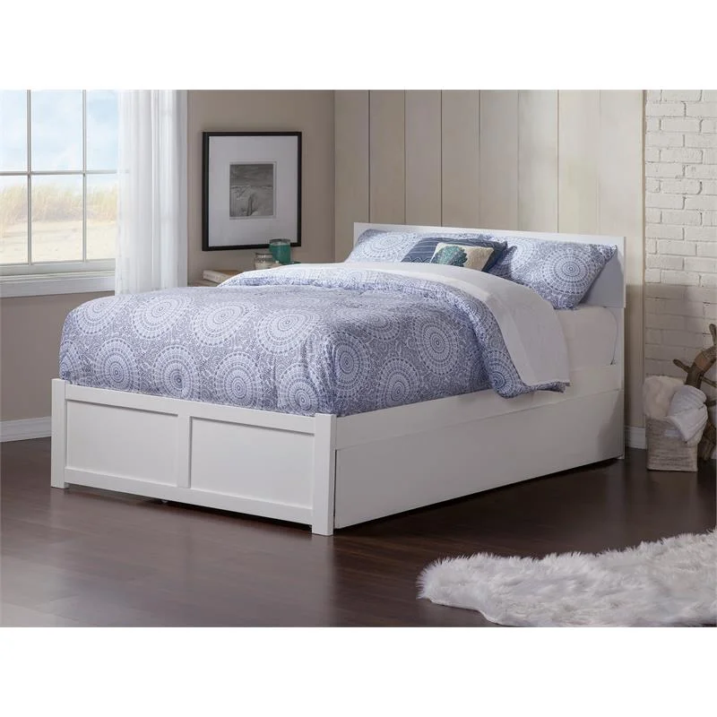 Pemberly Row Modern Wood Queen Bed with Footboard/Trundle in White