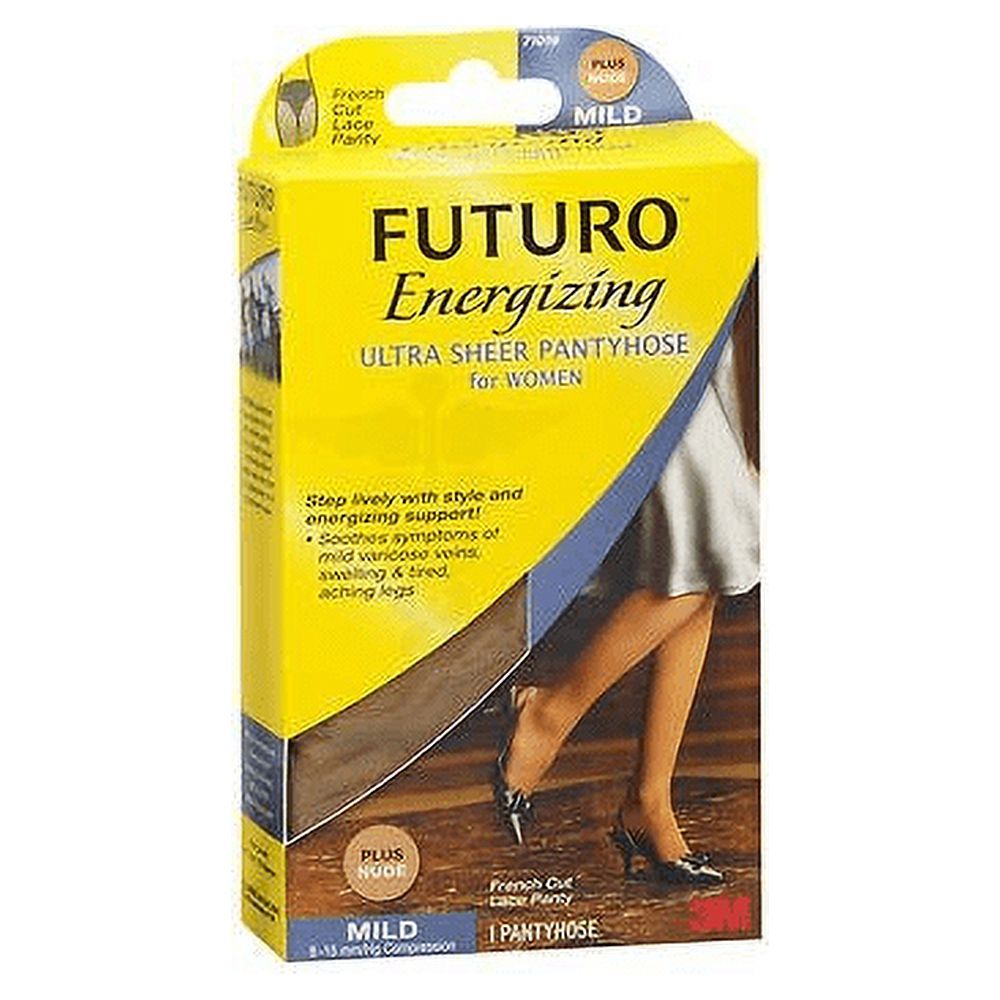 FUTURO Energizing Ultra Sheer Pantyhose Women French Cut Mild Nude, 3-Pack