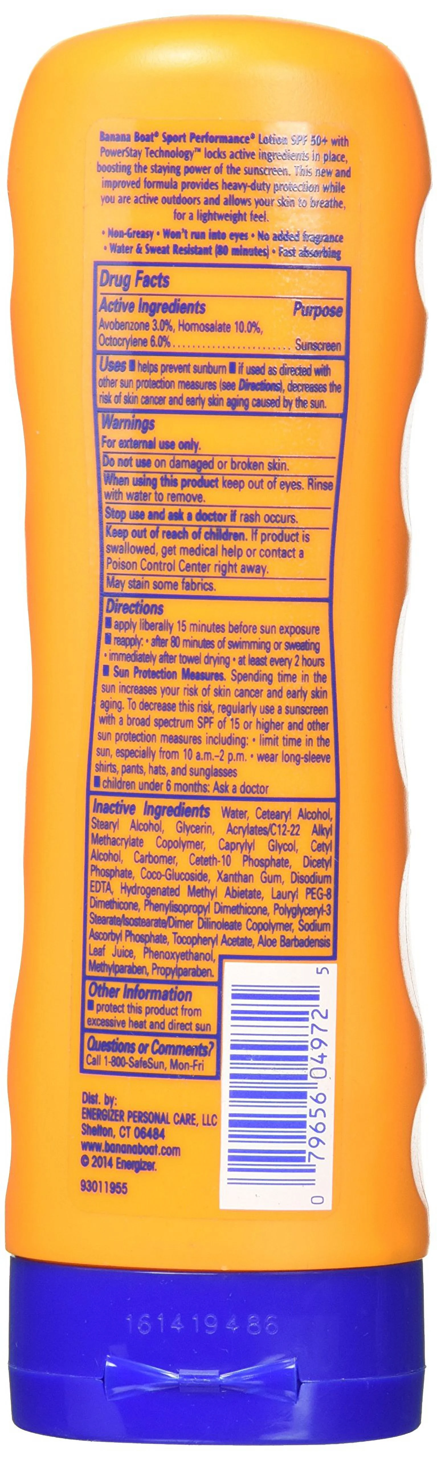 Banana Boat Sport Performance Sunscreen Lotion, SPF 50 8 oz (Pack of 2)