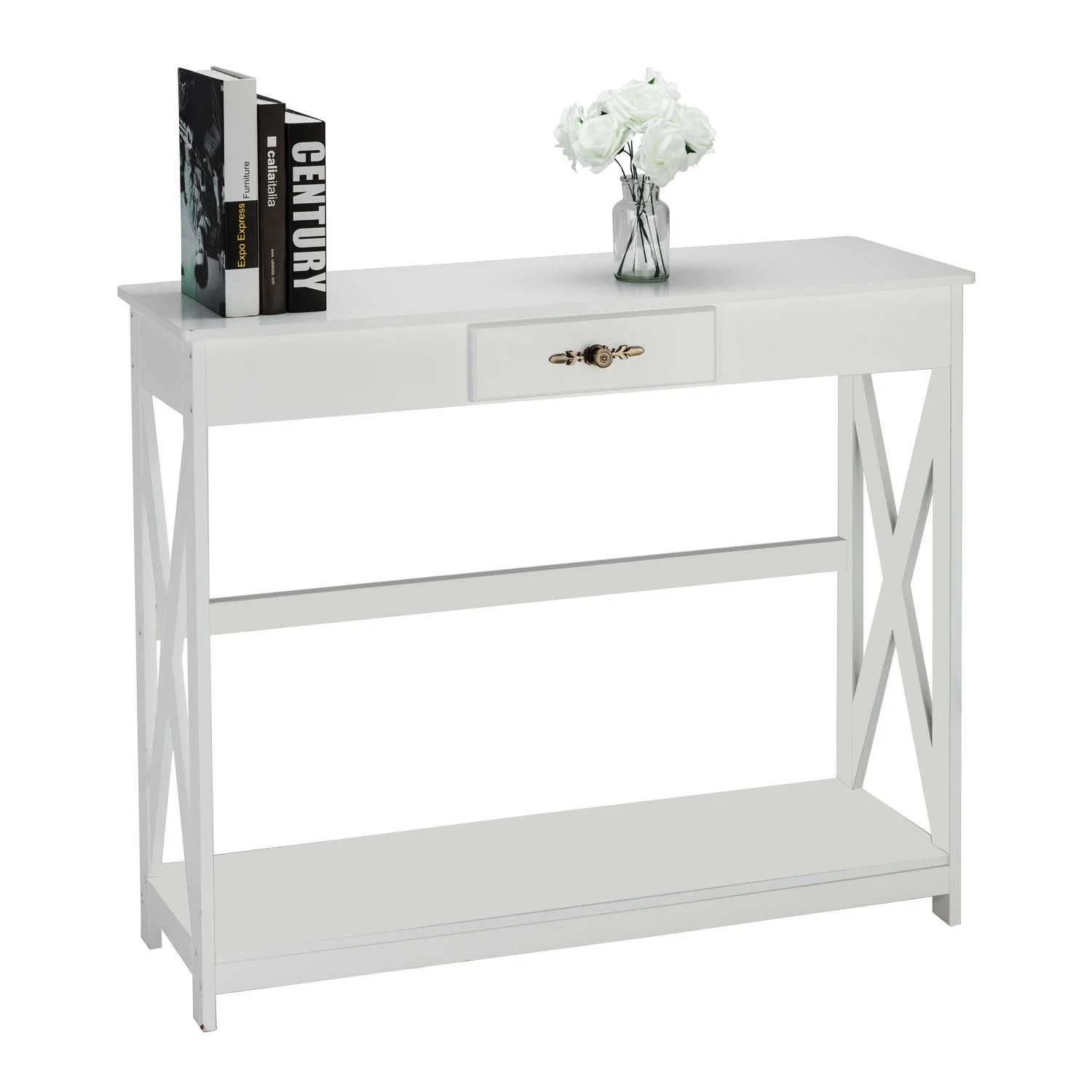 SalonMore Console Table for Entryway,Sofa Table with Drawer and Shelf,White