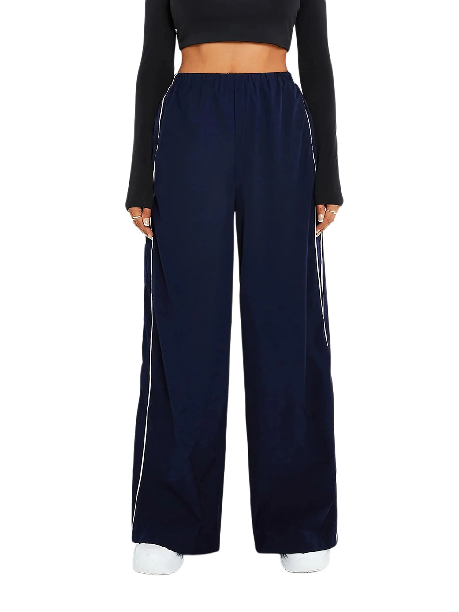 Womens Parachute Pants Cargo Trousers Elastic Waist Wide Leg Track Pants Y2k Clothing