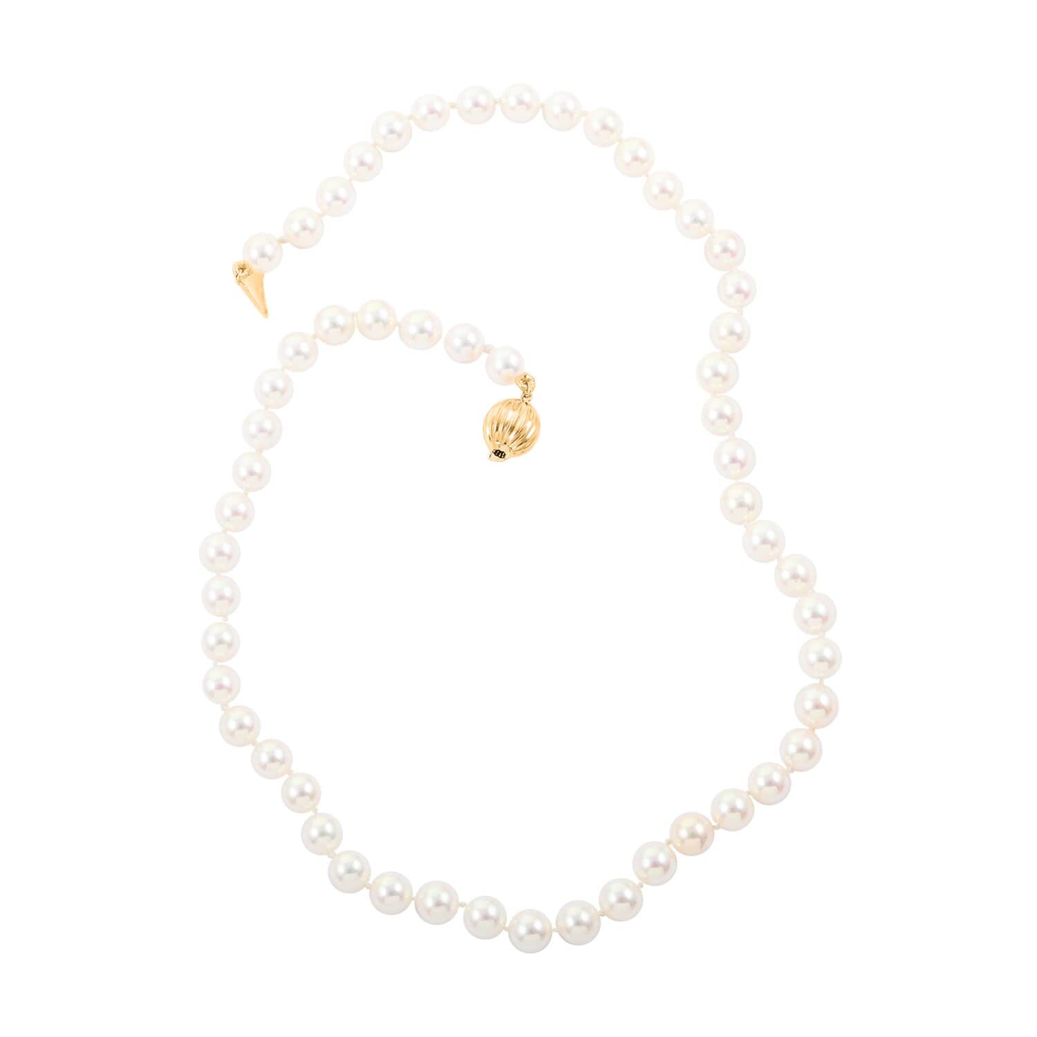 Shop LC Iliana White Pearl Round Beads 18K Yellow Gold Necklace for Women Jewelry Size 18