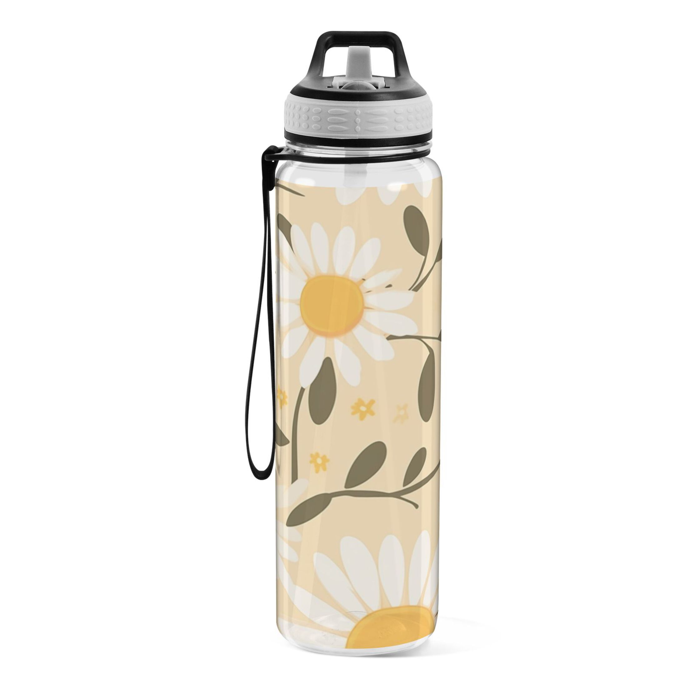 Flower Daisy 32oz Sports Water Bottles Leakproof Tritan Bottle with Straw BPA Free Clear Bottle for Fitness Gym Outdoor Cycling