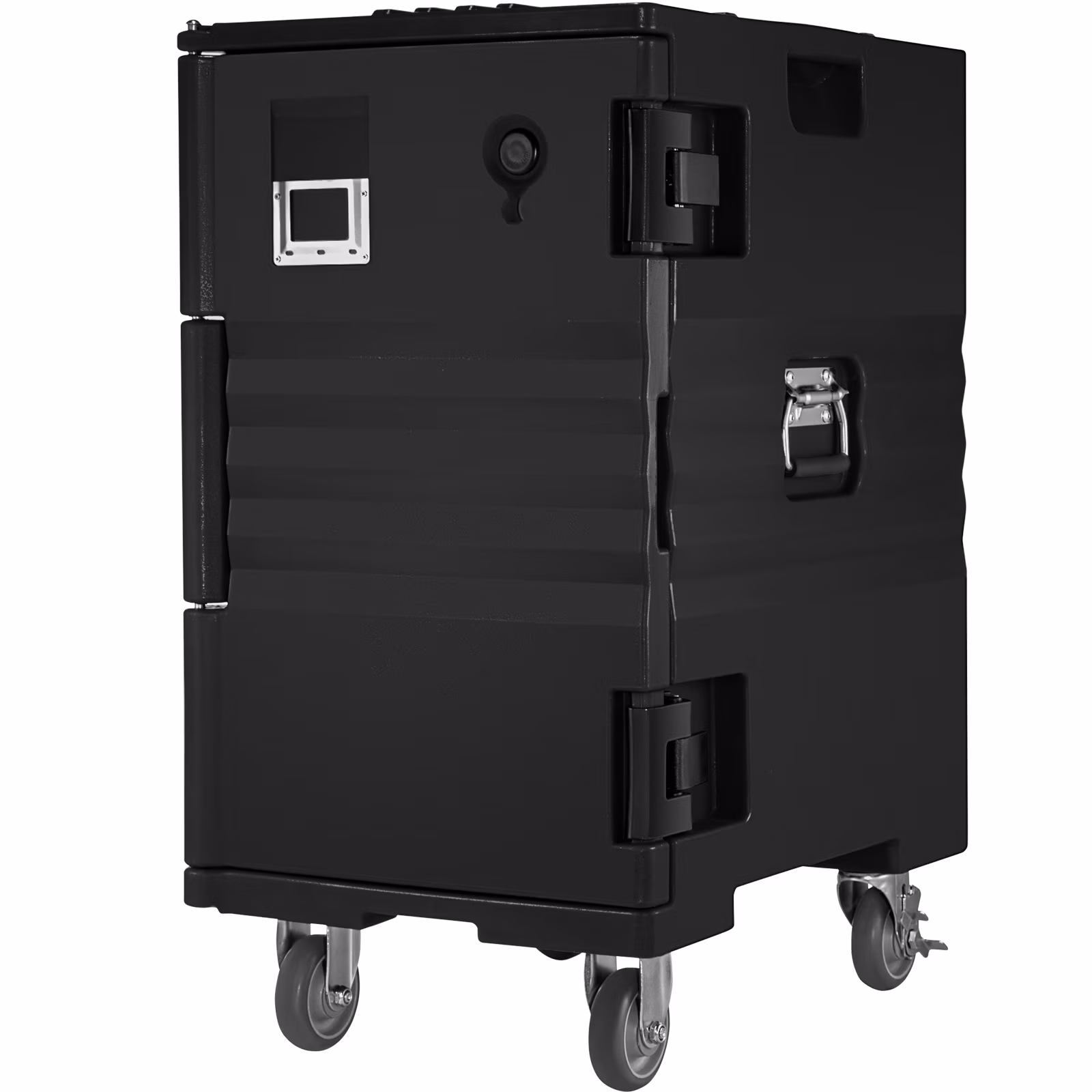 BENTISM Insulated Food Pan Carrier Front Load Catering Box w/ Wheels 109 Qt Black