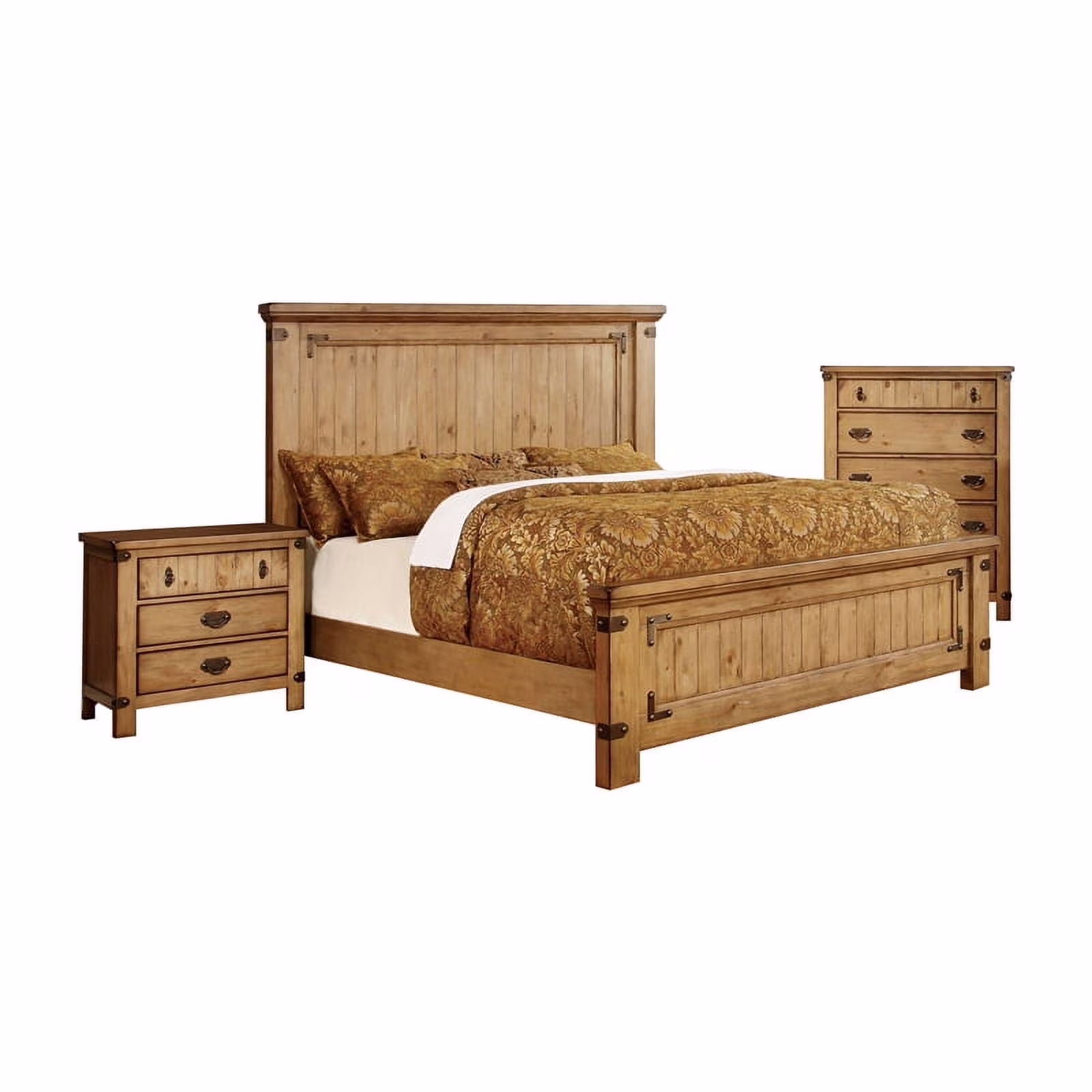 Bowery Hill 3-Piece Farmhouse Wood Bedroom Set in Weathered Brown Elm
