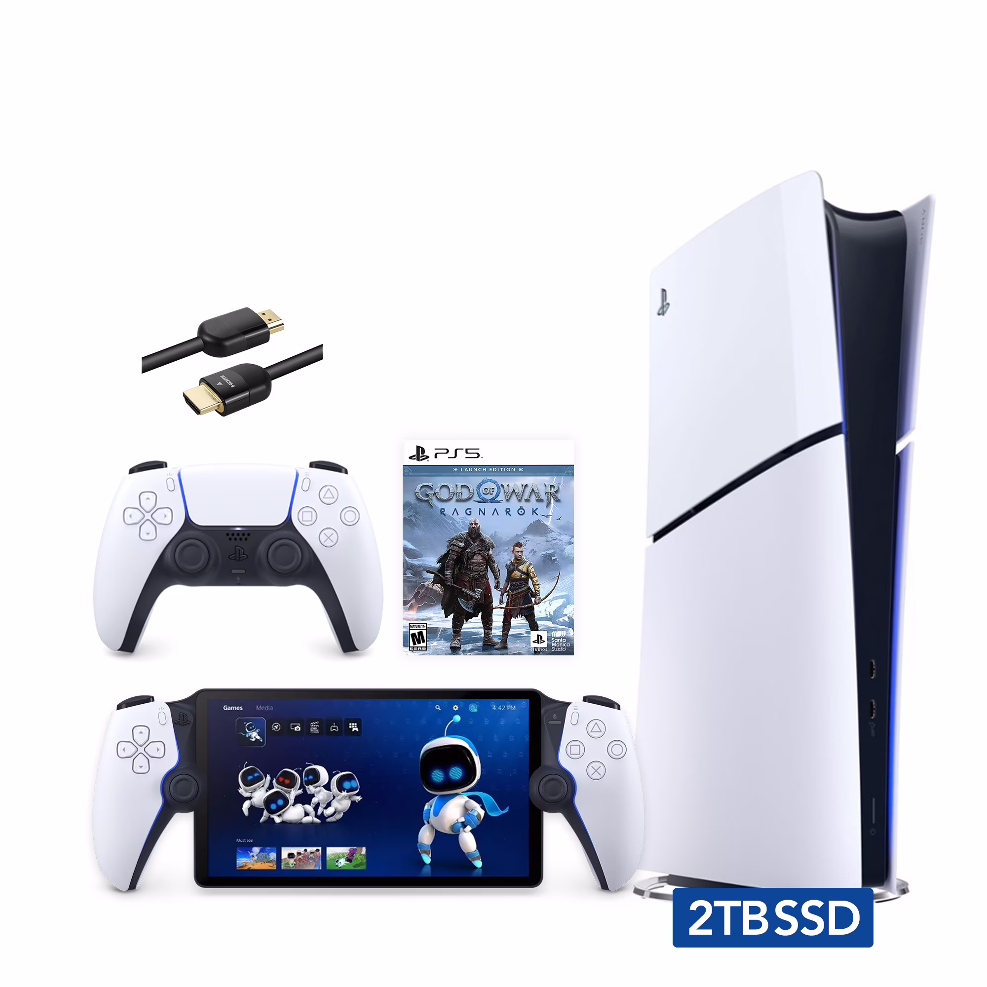 2023 New PlayStation 5 Slim Upgraded 2TB Digital Edition God of War Ragnarok Bundle with Portal Remote Player and Mytrix 8K HDMI Ultra High Speed Cable - White, Slim PS5 2TB PCIe SSD Gaming Console