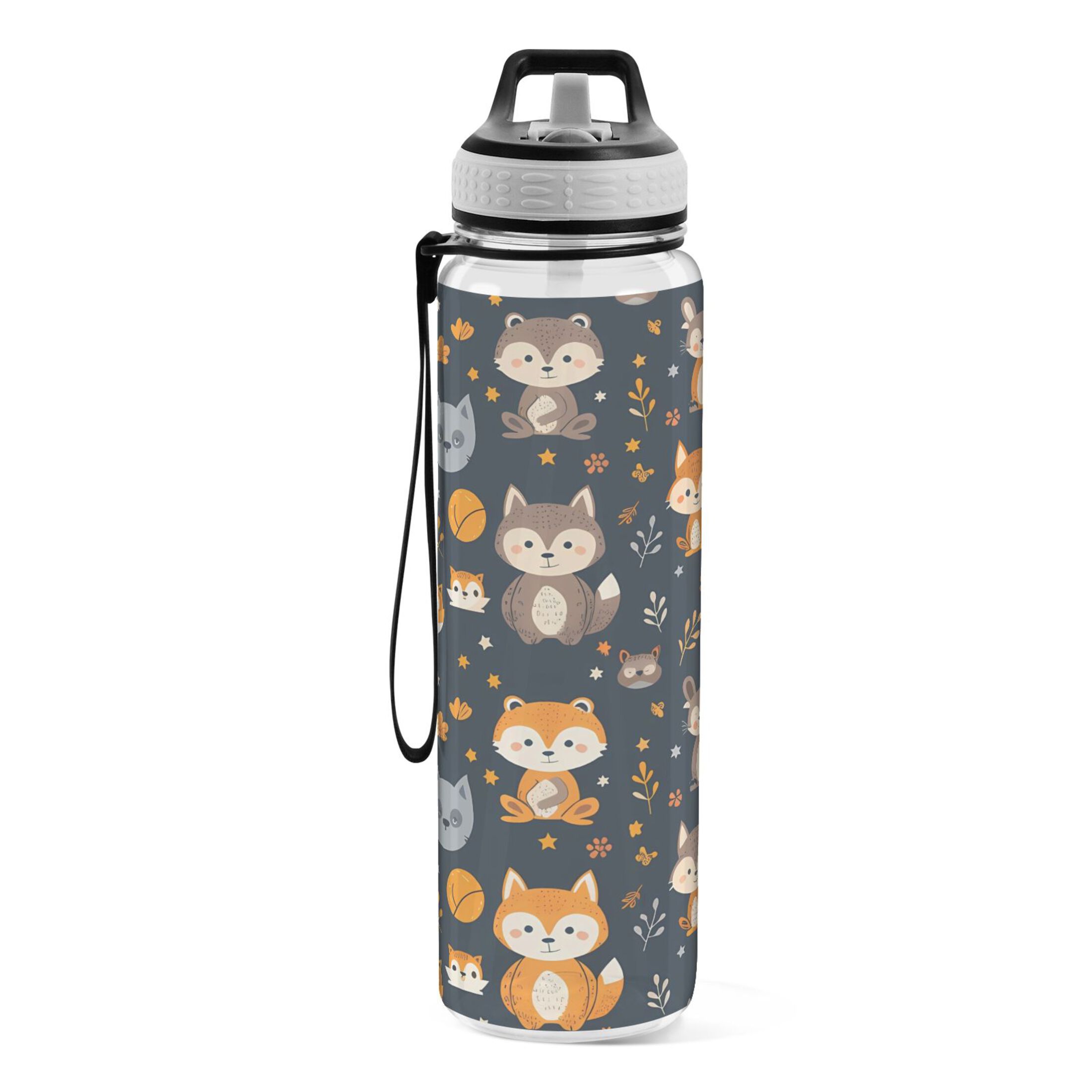 Cute Cartoon Foxes 32oz Sports Water Bottles Leakproof Tritan Bottle with Straw BPA Free Clear Bottle for Fitness Gym Outdoor Cycling
