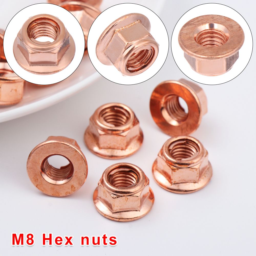 12Pcs Practical Tool High Quality Flashed Exhaust High Temperature Nuts 8mm Nuts Copper M8 Nut