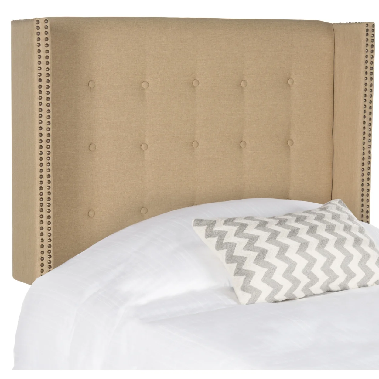 SAFAVIEH Keegan Winged Tufted Headboard with Nail Heads, Full, Sandstone