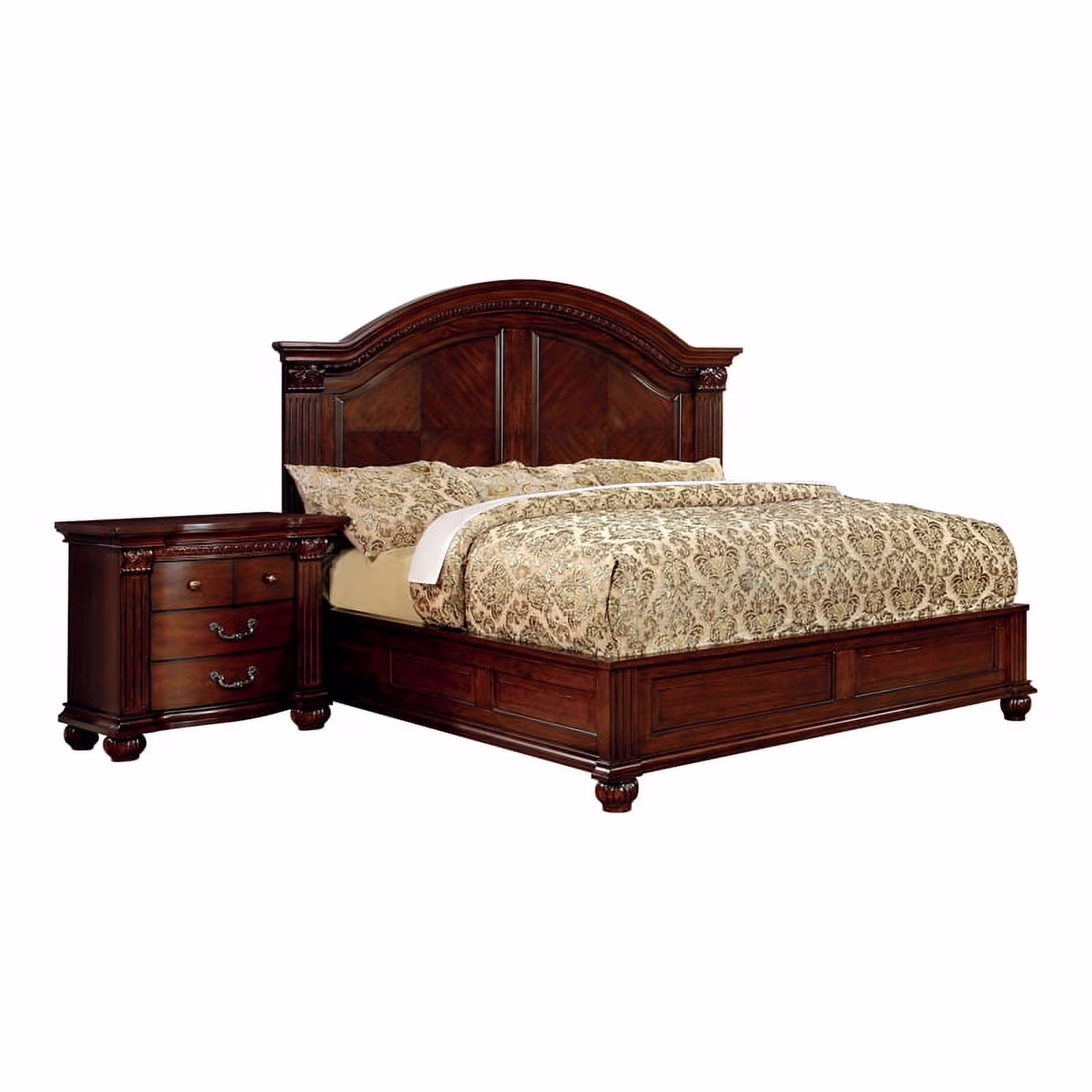 FOA Sorella 2pc Traditional Cherry Solid Wood Bedroom Set- Cal King + Nightstand