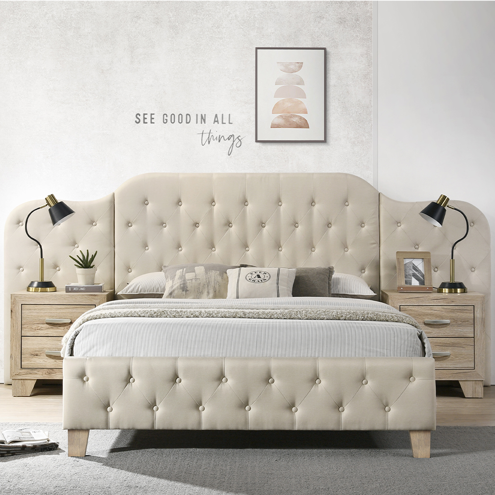 Acme Ranallo Queen Wall Bed, Beige Linen & Natural