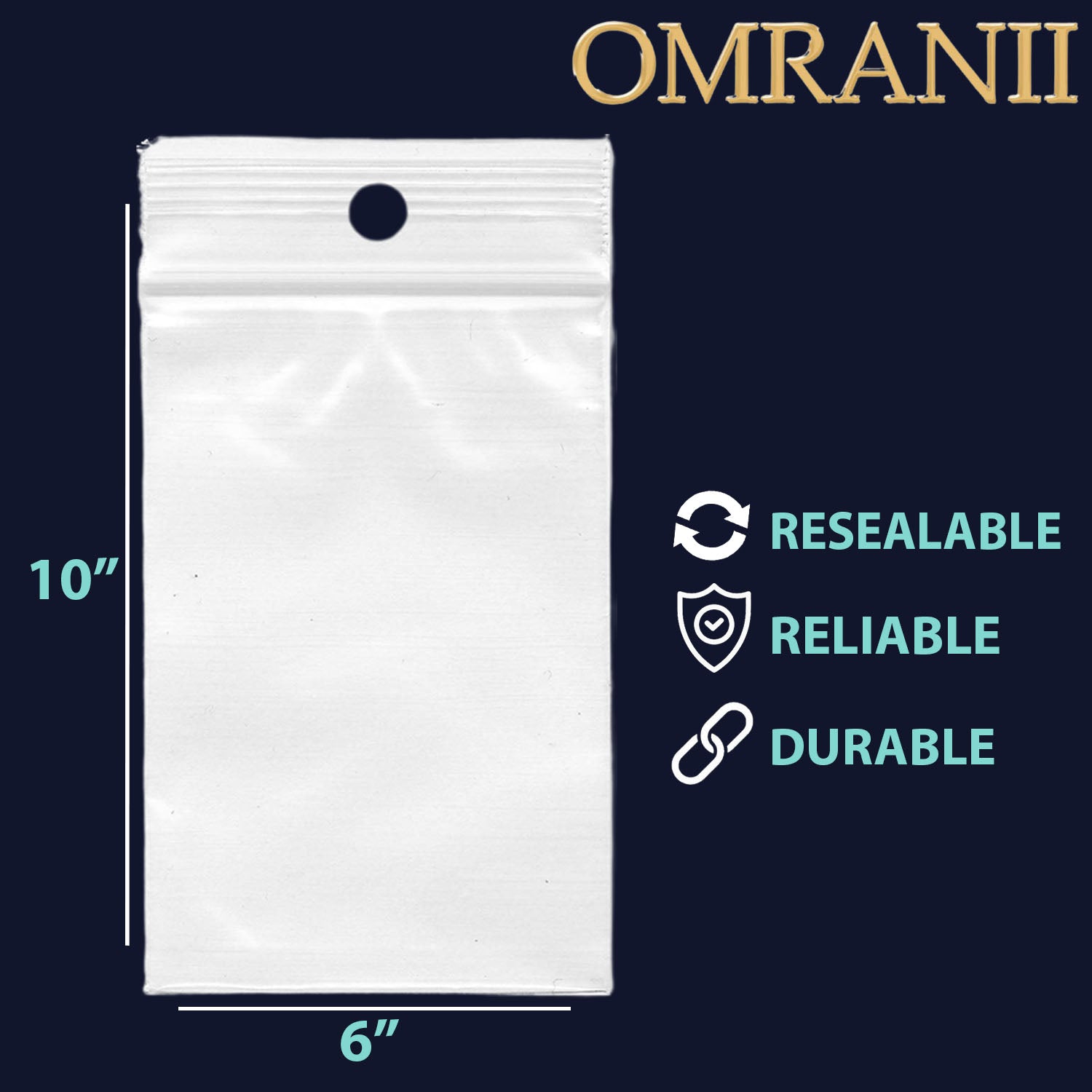 Reclosable Hang Hole Poly Bags - 6 x 10 & (100 Bags) 2 Mil Clear Plastic with Resealable Lock Seal Zipper | Durable Poly Baggies | Resealable Zip Top Lock For Jewelry, Storage, Packaging & Shipping