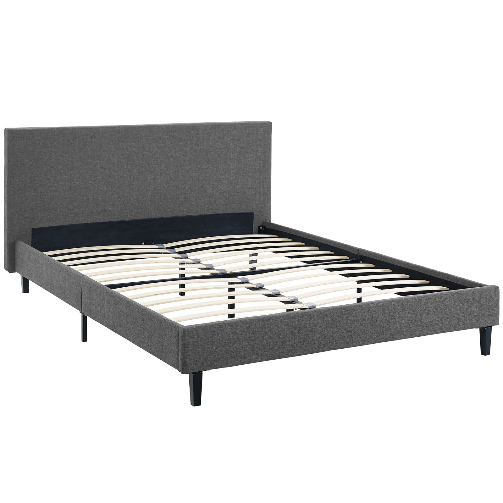 Modern Contemporary Urban Design Bedroom Queen Size Platform Bed Frame, Grey Gray, Fabric Wood