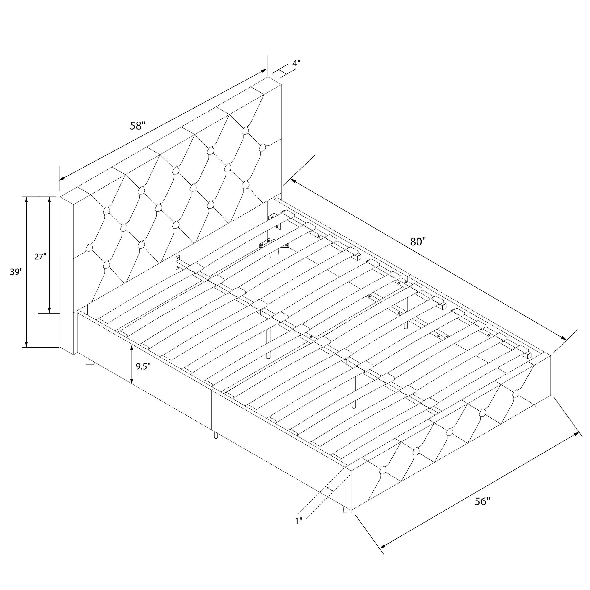 DHP Dakota Upholstered Bed with Signature Sleep Tranquil 8-Inch Pocket Spring Mattress, Full, White