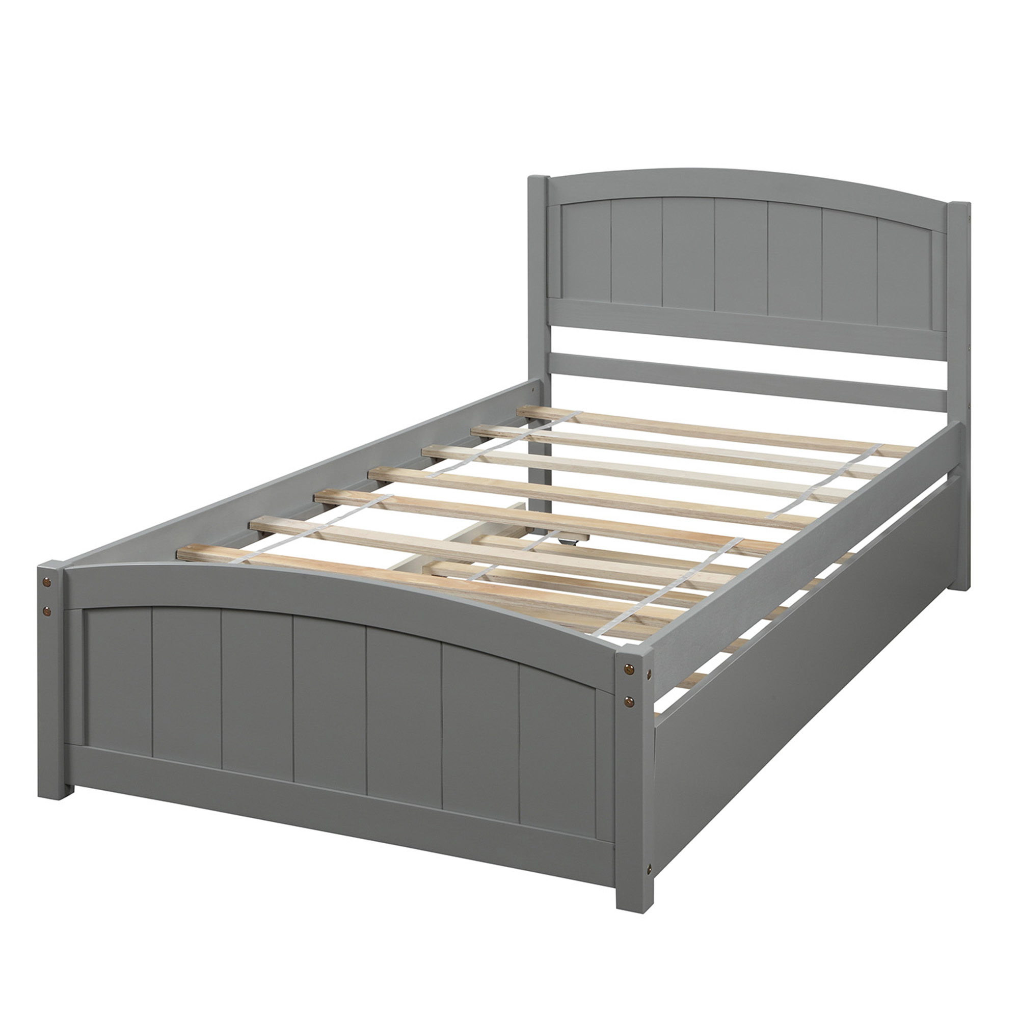 Dcenta Twin size Platform Bed with Trundle, Gray
