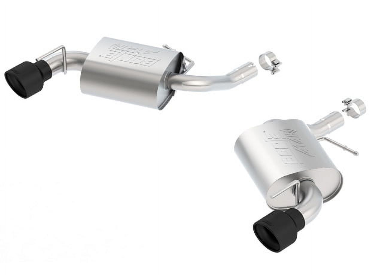 Borla 11929CB ATAK Axle-Back Exhaust System; 2.25 in. Into Muffler 2.75 in. Out; Incl. Mufflers/Hardware/4.5 in. Rolled AngleCut Black Ceramic Tips; w/o NPP Exhaust; Single Split Rear Exit;