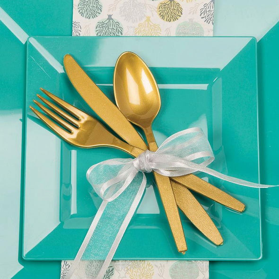 Smarty Sea Aqua Square Plastic Plates Dinnerware Value Set 240ct