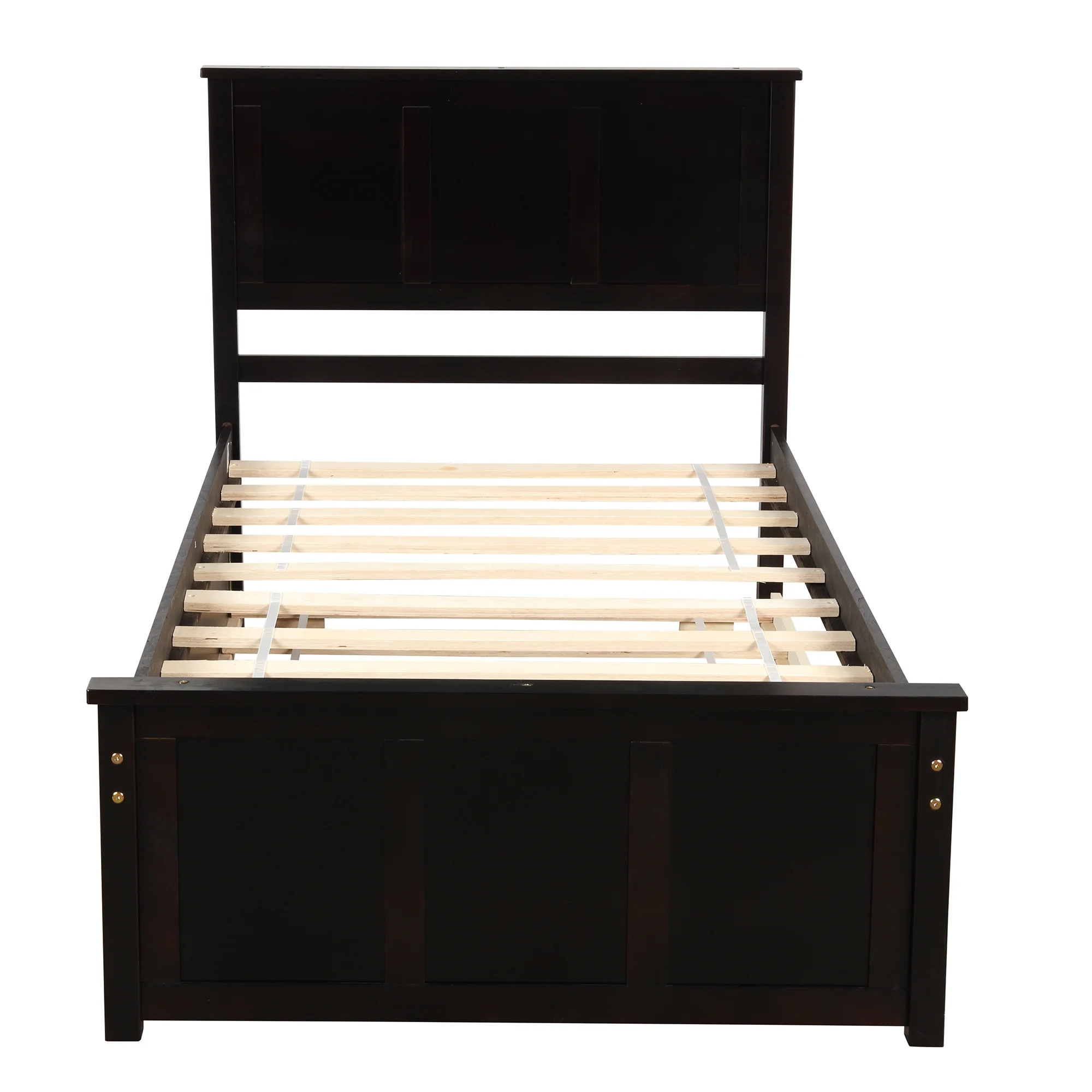 Churanty Twin Bed Frames with Headboard, Wood Twin Bed with Trundle,Espresso