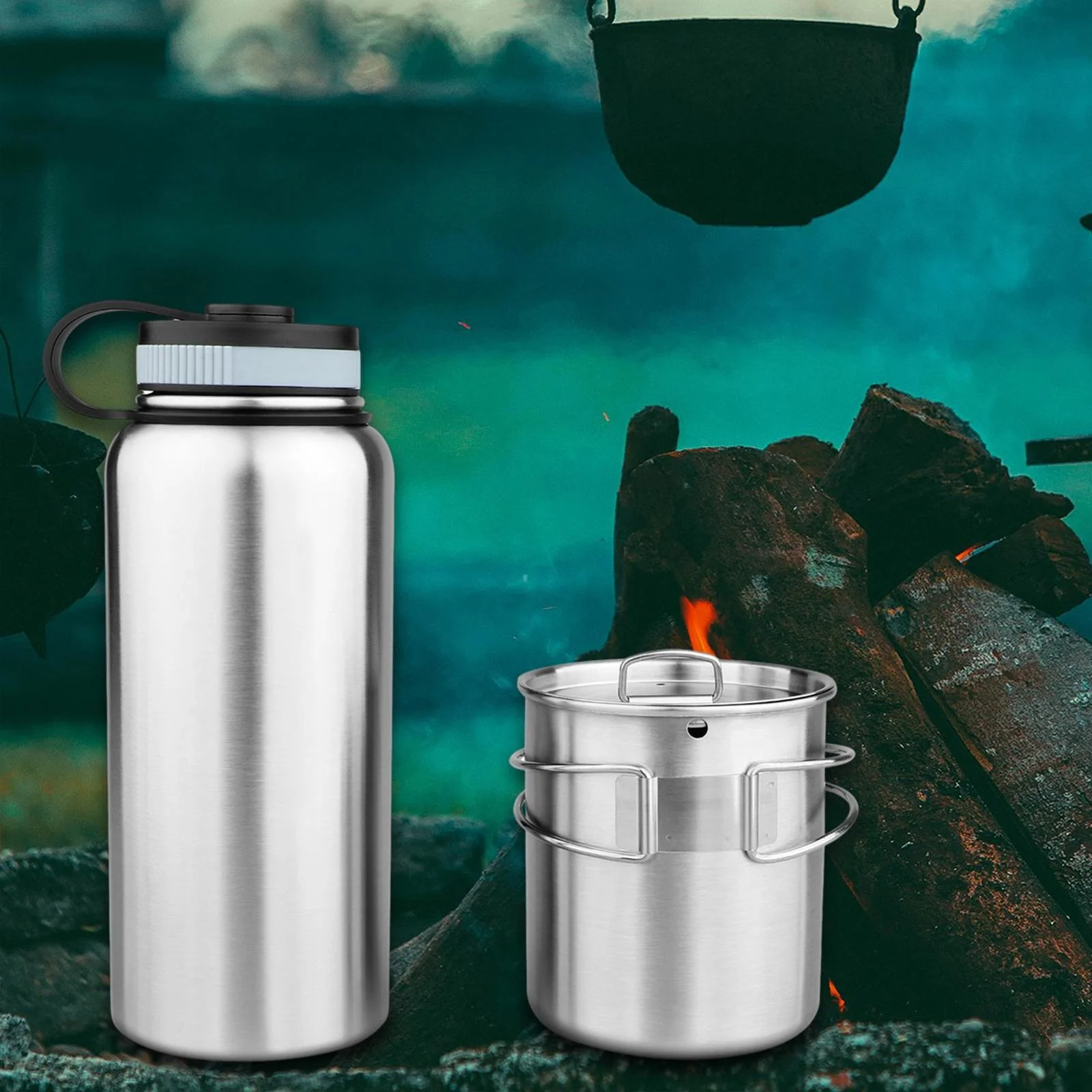 Camping Water Sturdy Cup + Mouth Spreader Bottle Hanger