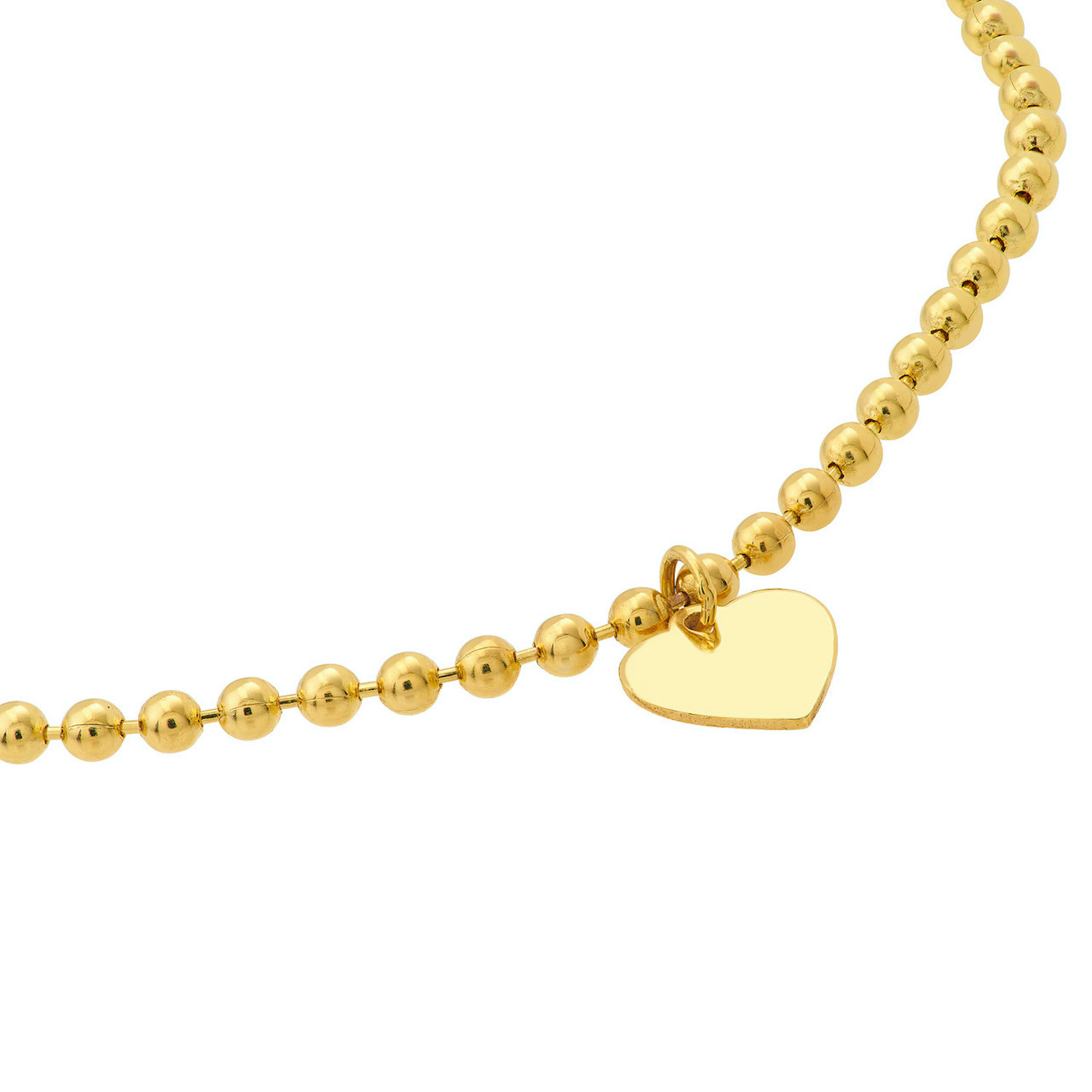Engravable 14K Yellow Gold Personalized Ball Beaded Dangle Heart Bracelet 7.5