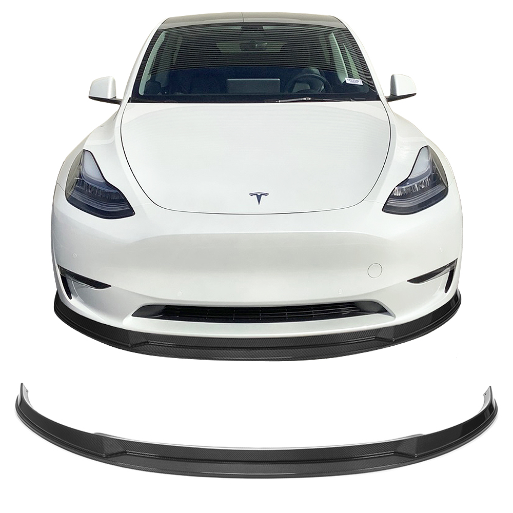 Ikon Motorsports Front Bumper Lip Compatible with 20-23 Tesla Model Y Air Dam Chin Spoiler IKON Style Real Carbon Fiber
