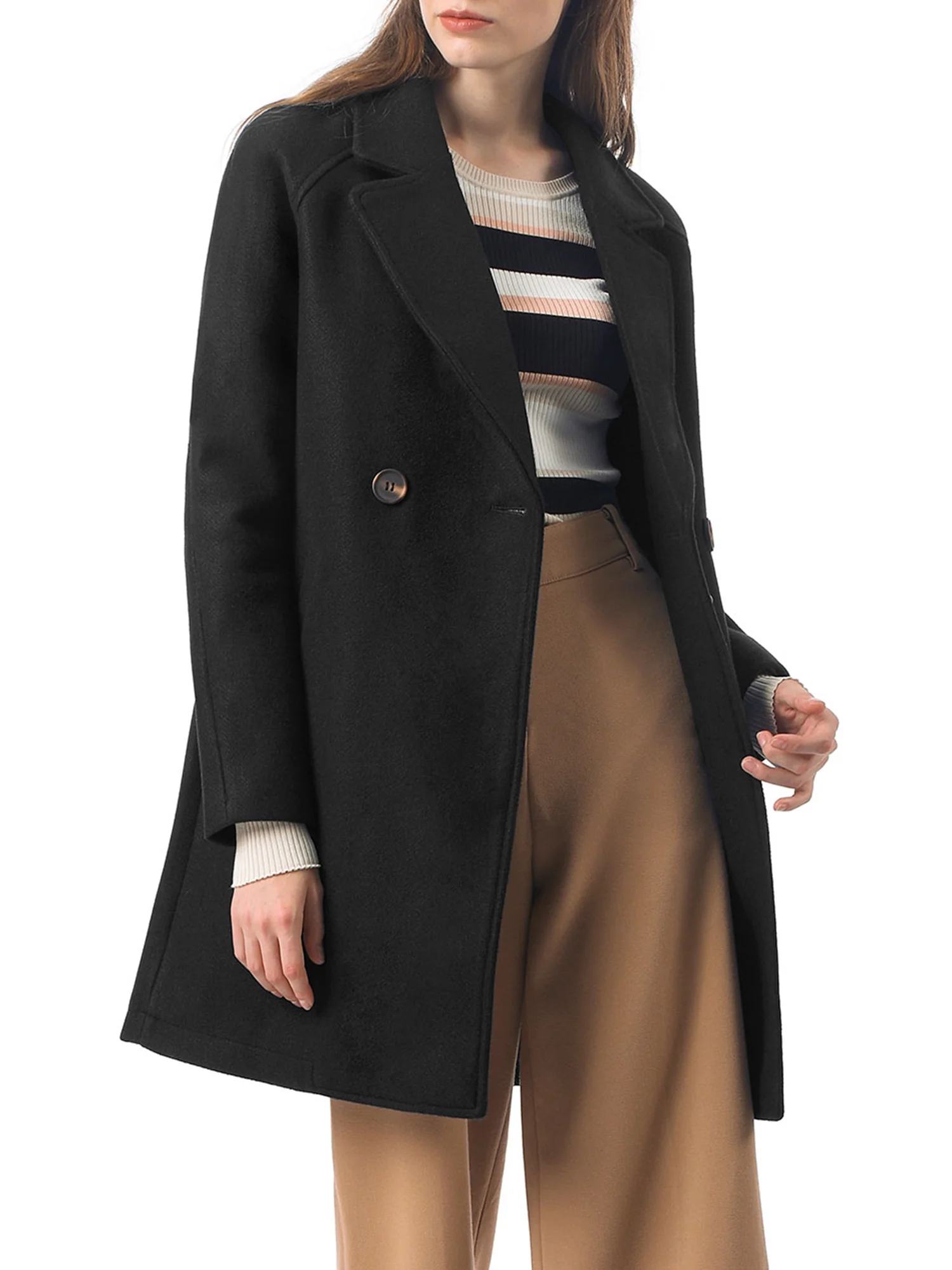 MODA NOVA Juniors Double Breasted Lapel Raglan Long Sleeve Mid Length Overcoat