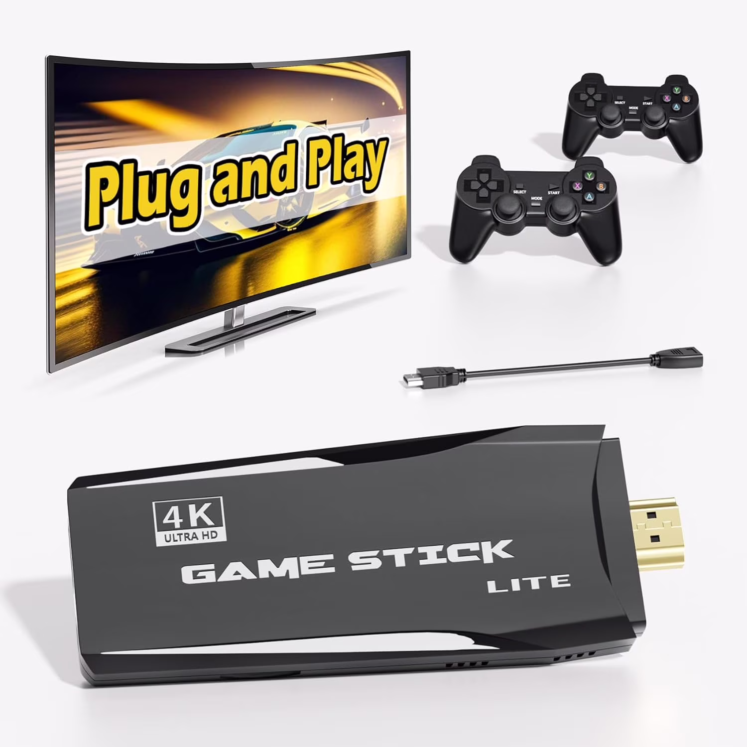 Retro Game Stick - Nostalgia Stick S2 Preloaded 12000+ Classic Retro Games,9 Emulators,Plug and Play Video Games for TV,Emulator Console S2 Support 4K HDMI Port,2 Wireless Gamepads(64G)