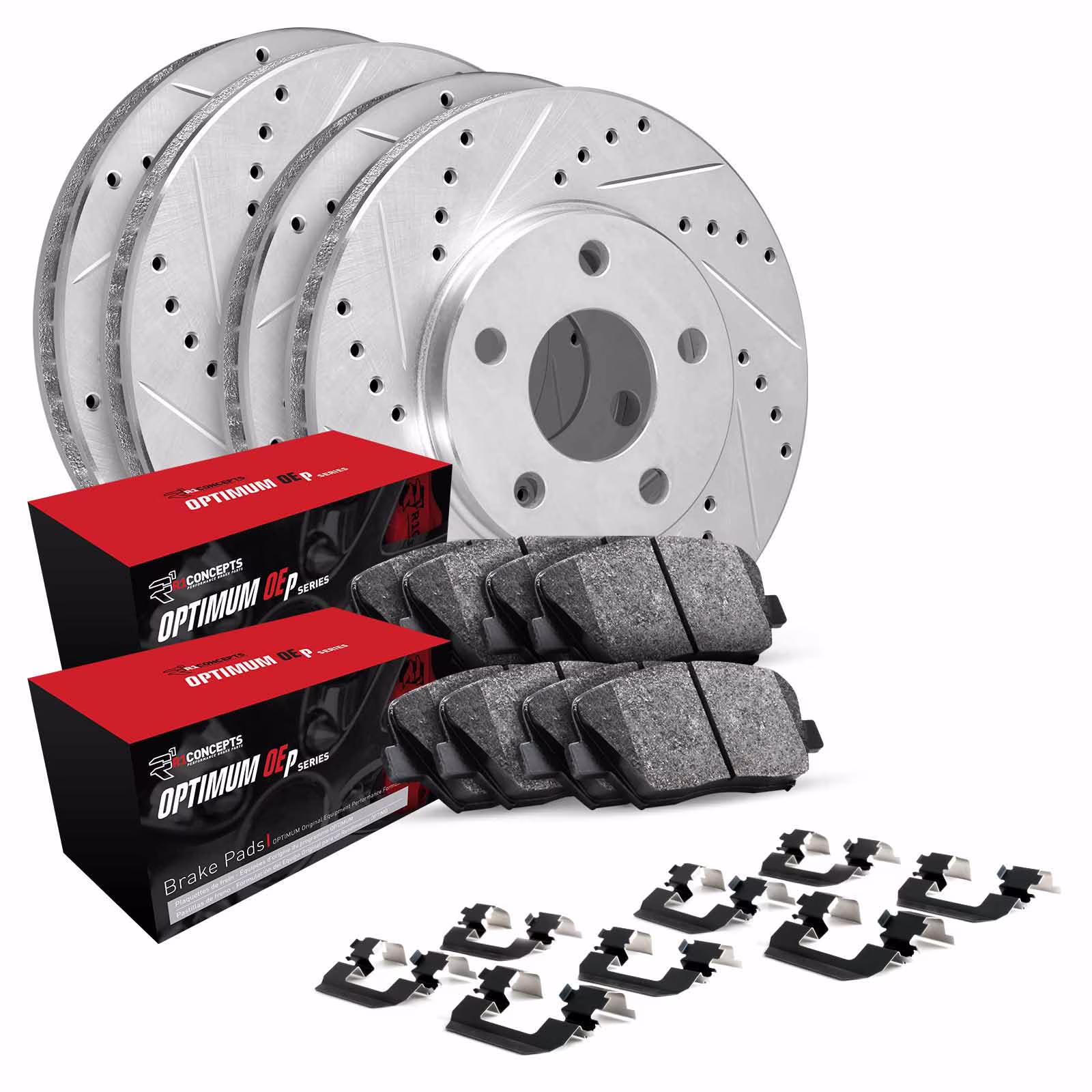 R1 Concepts Wguh2 21011 R1 Brake Rotors D/S Silver W/ Optimum Oe Pads & Hdw Fits select: 2018-2022 KIA STINGER