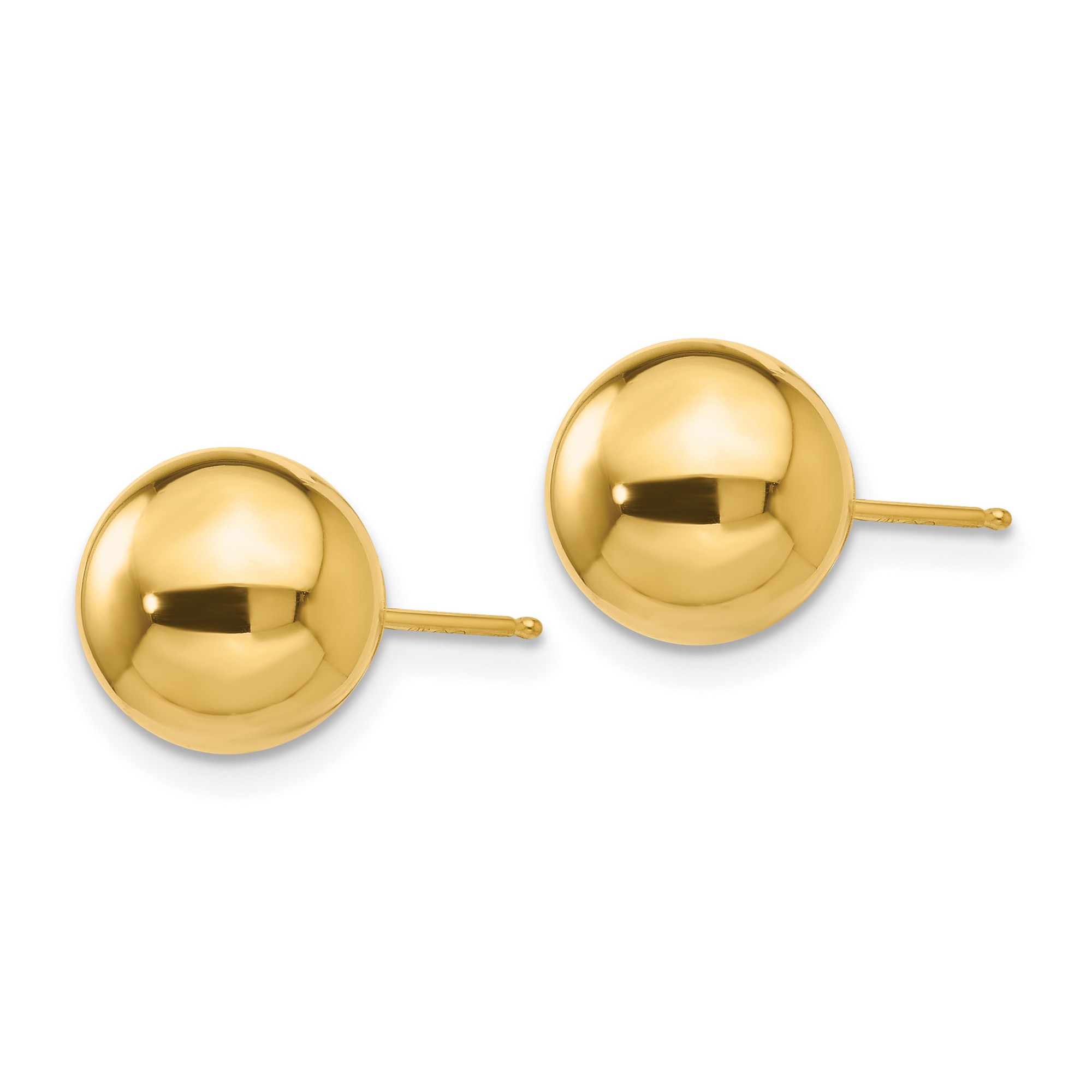 Polished Ball Post Stud Earrings in Real 14k Yellow Gold 9 mm