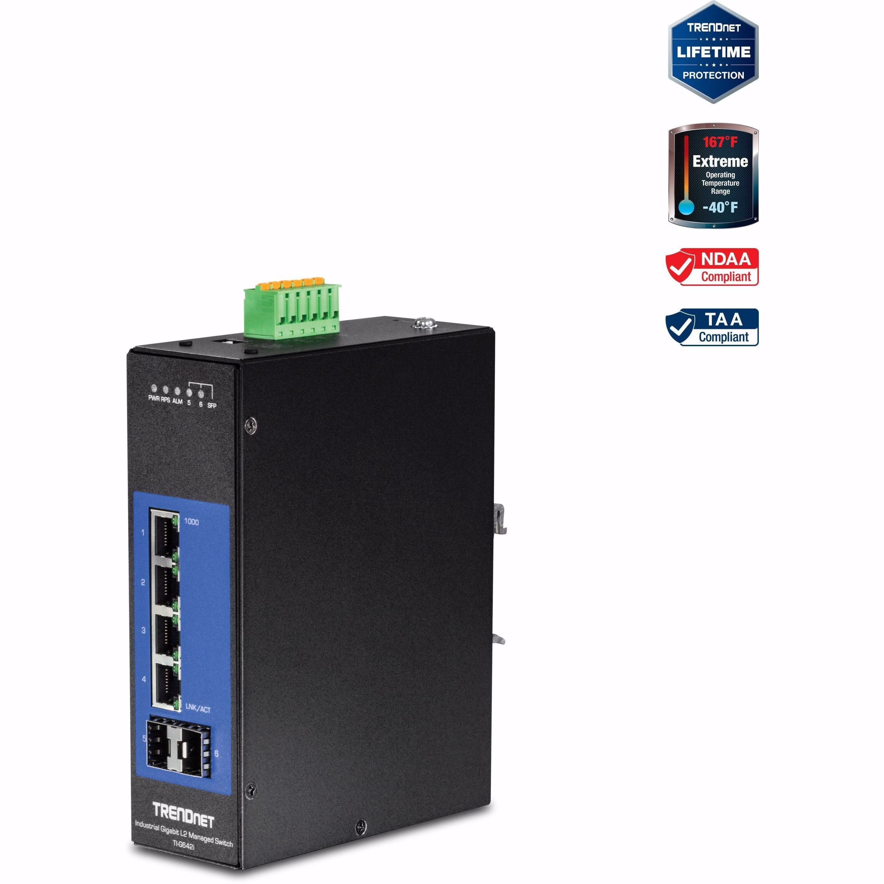TRENDnet TI-G642i 6-Port Industrial Gigabit L2 Managed DIN-Rail Switch