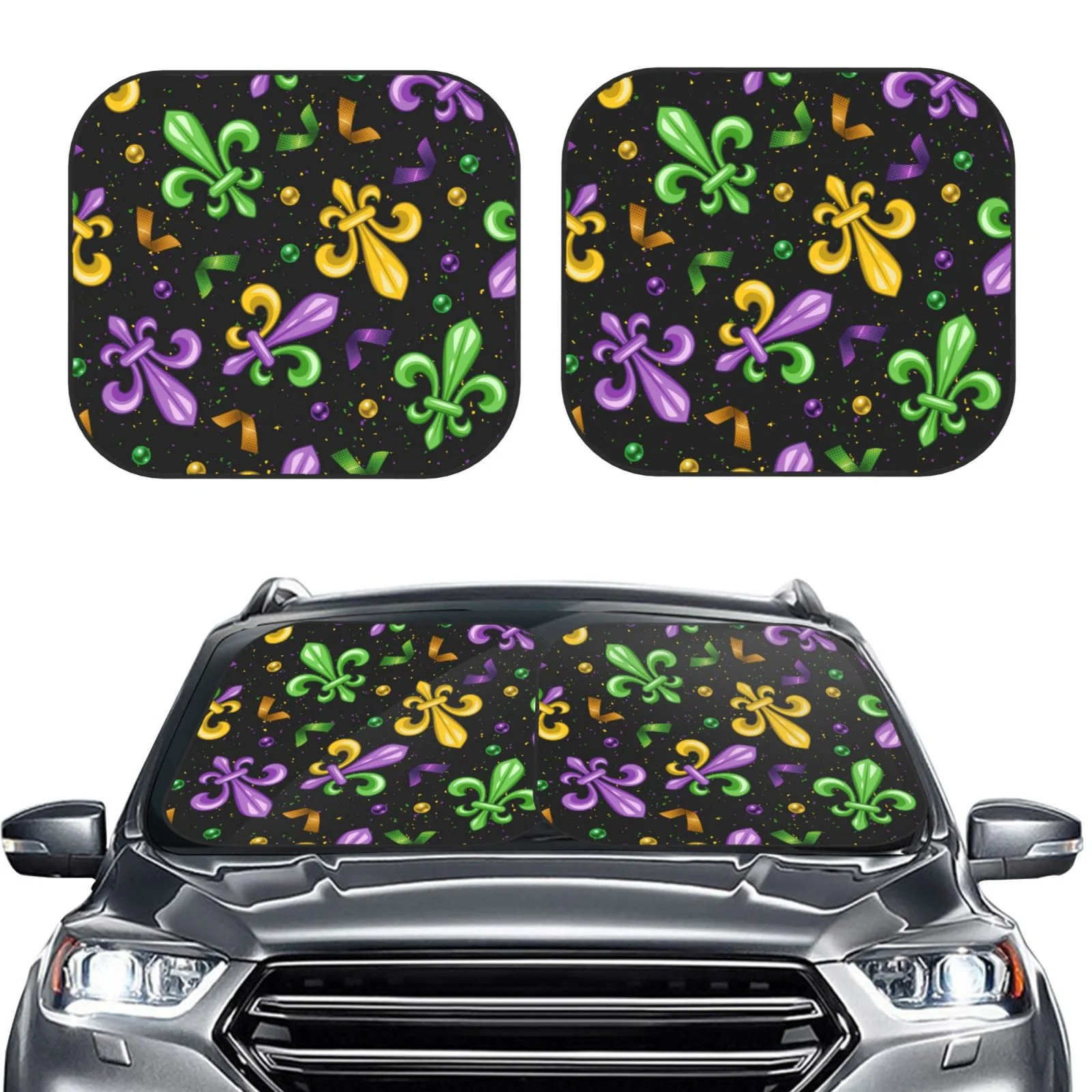 Lukts Mardi Gras Carnival4 Print 2 Piece Car Sun Shade Windshield,Foldable Car Shade Front Windshield With Keeps Your Vehicle Cool, For Most Sedans Suv And Trucks - Small