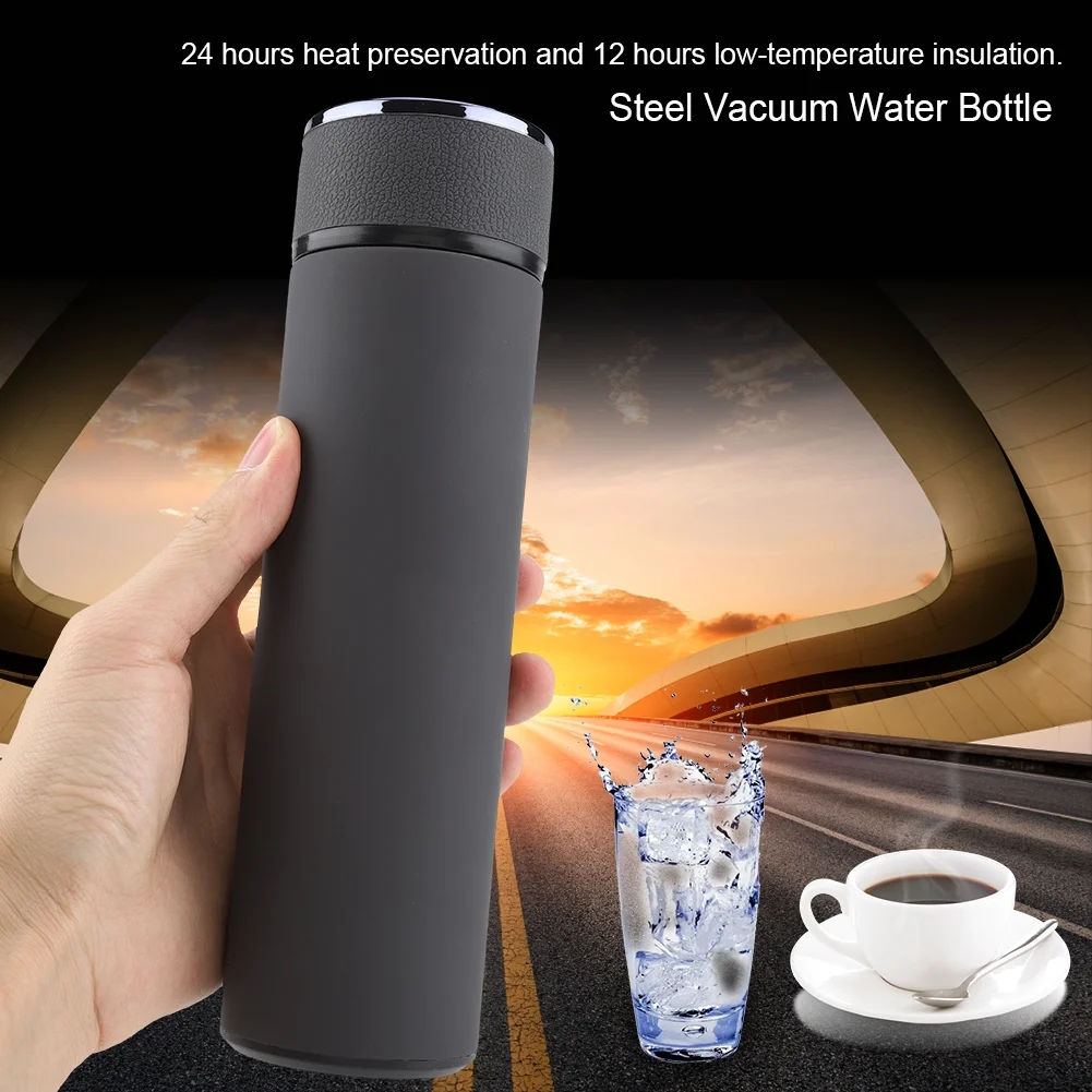 Qulable Stainless Steel Vacuum Water Bottle, Tea Coffee Leakpoof Thermos, Car Office Cups, Grey