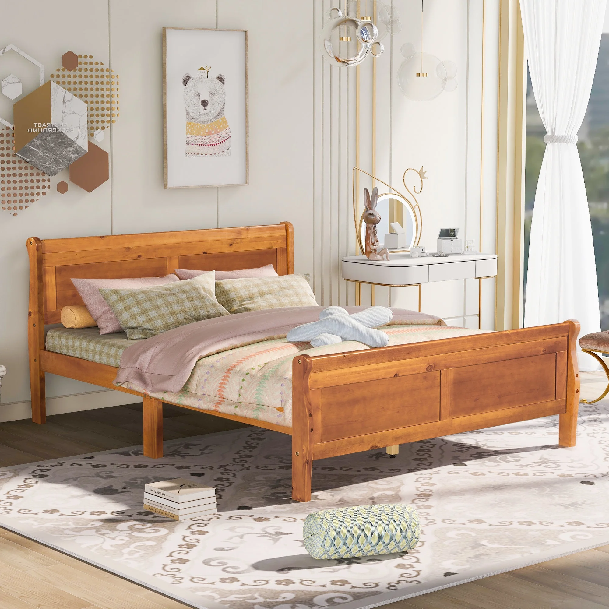 Queen Size Wood Platform Bed with Headboard and Wooden Slat Support,Easy Assembly, No Box Spring Needed
