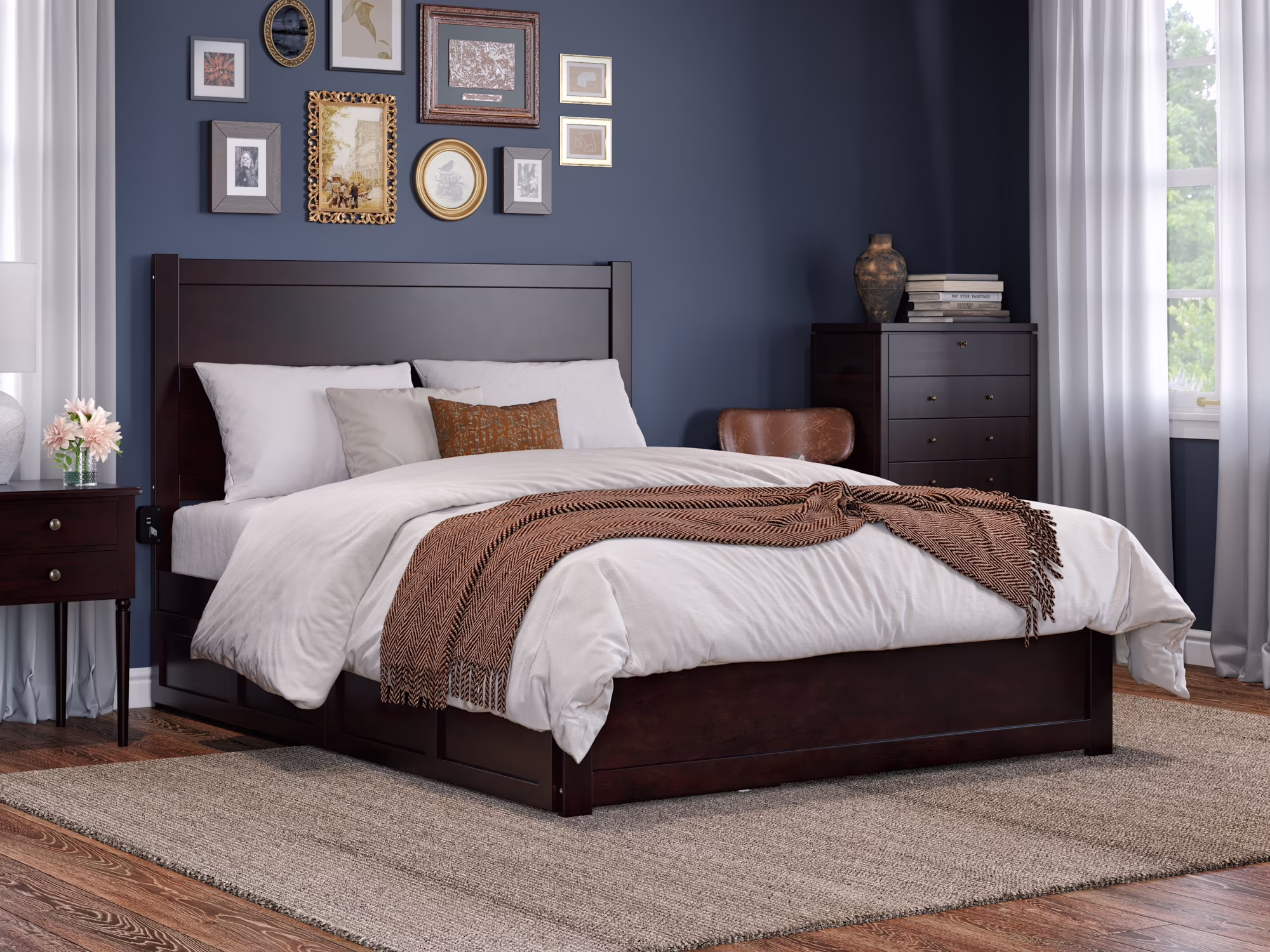 AFI NoHo Queen Wood Platform Bed with Headboard Footboard & 2 Storage Drawers, Espresso