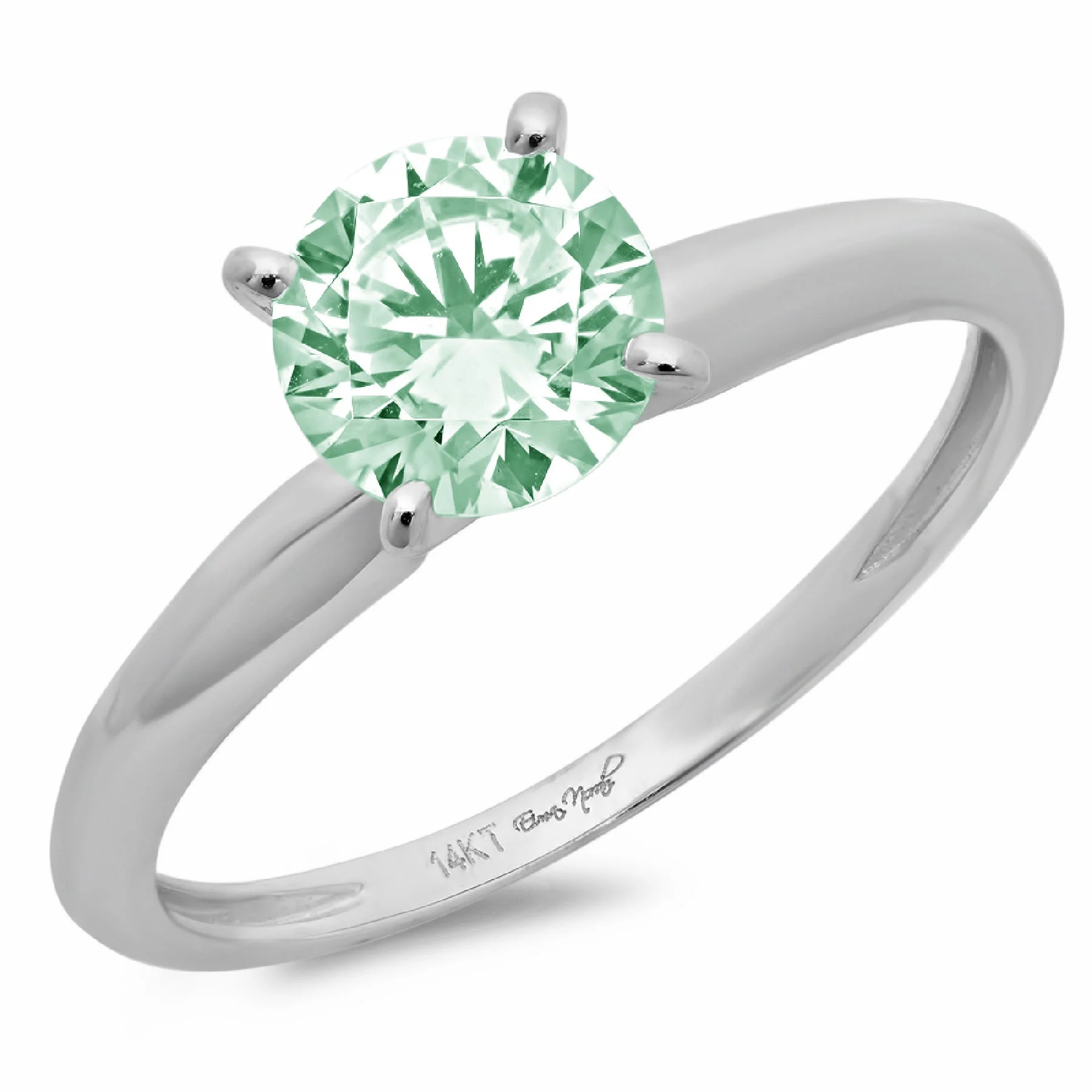 0.5 ct Brilliant Round Cut Simulated Green Diamond 14k White Gold Solitaire Ring SZ 5.75