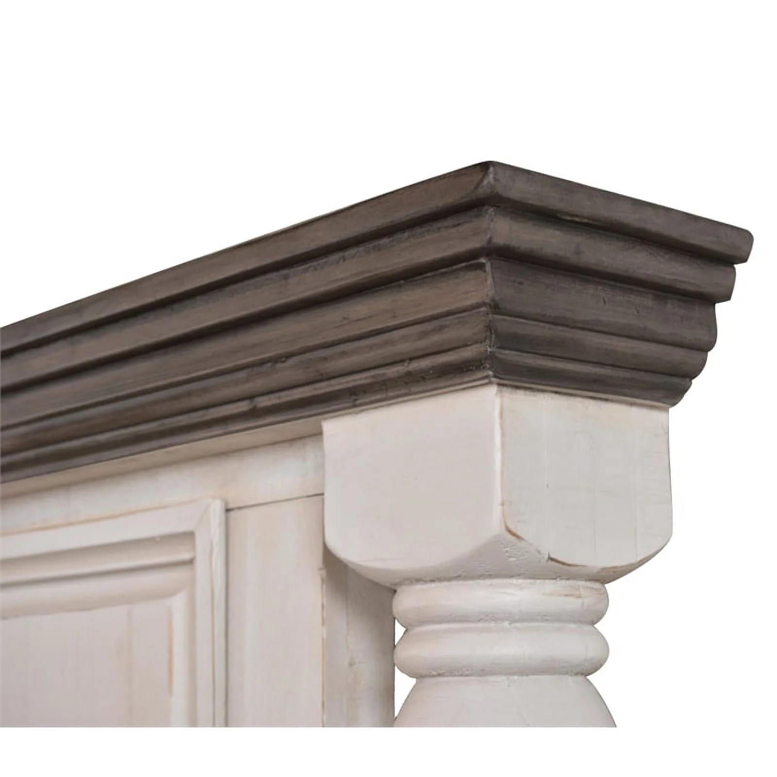 Sunset Trading Rustic French King Panel Bed - Distressed White and Brown Solid Wood