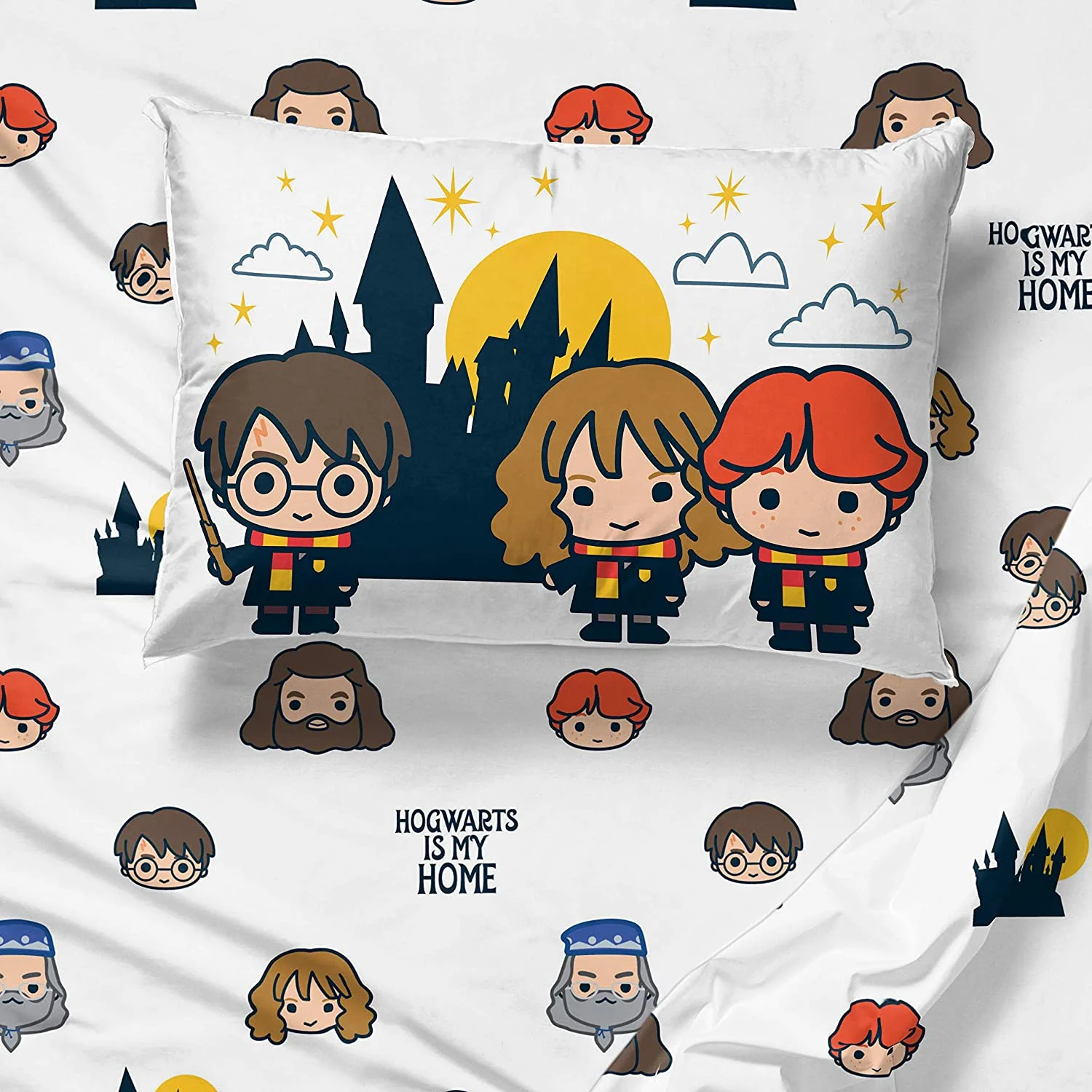 Harry Potter Hogwarts Is My Home Blue 5 Piece Full Bed Set, 100% Microfiber, Grey