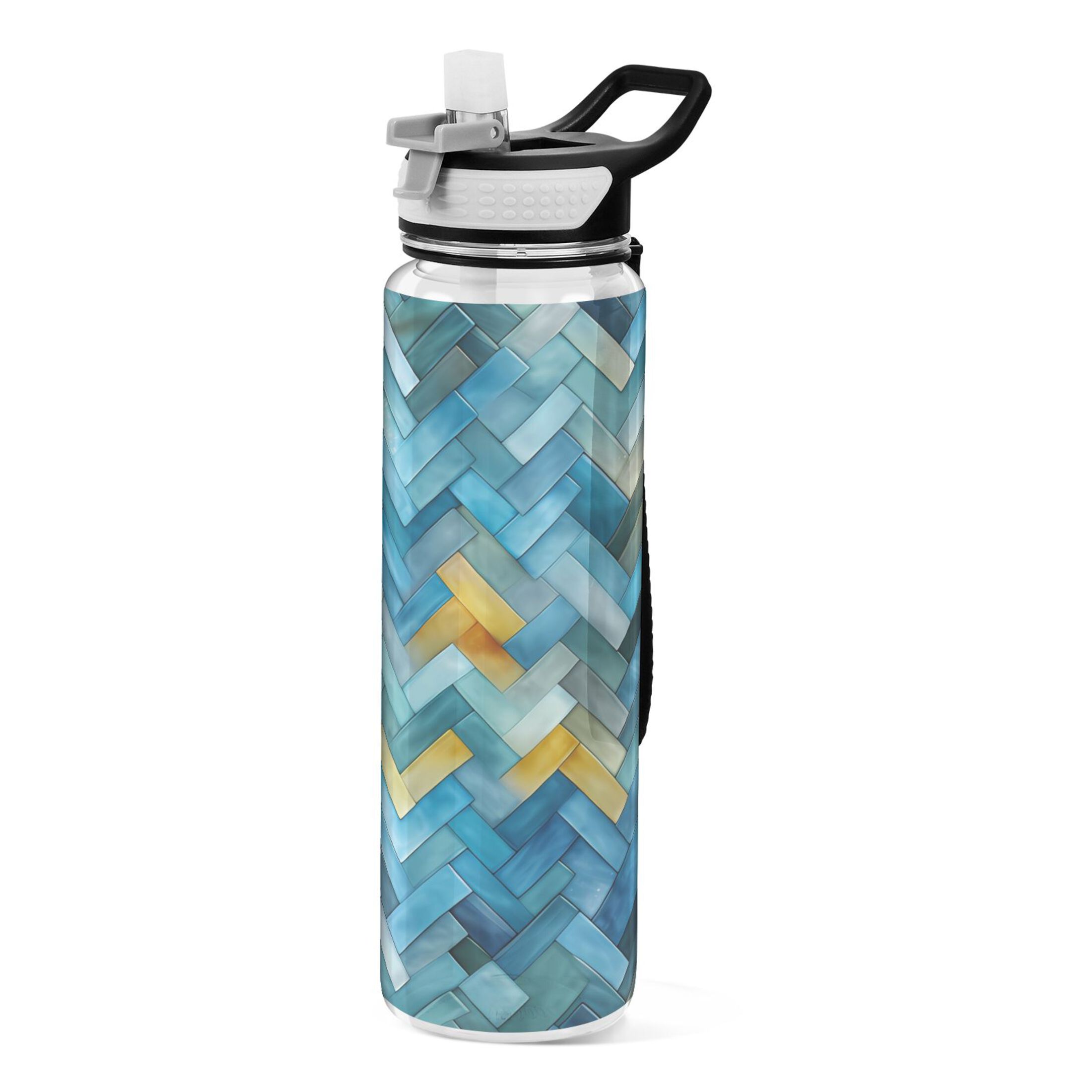 Blue Abstract 32oz Water Bottles with Straw Tritan Leakproof Sports Bottle BPA Free Clear for Fitness Gym Swimming Cycling