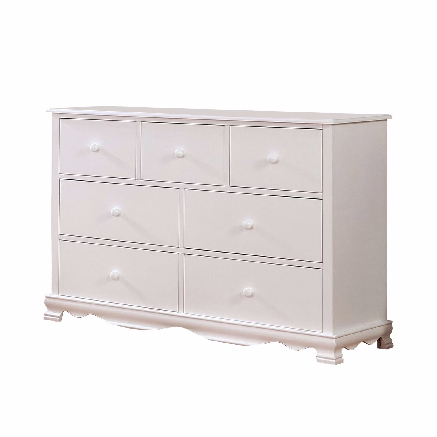 Benjara Dresser with 7 Storage Drawers and Round Knob Pulls, White
