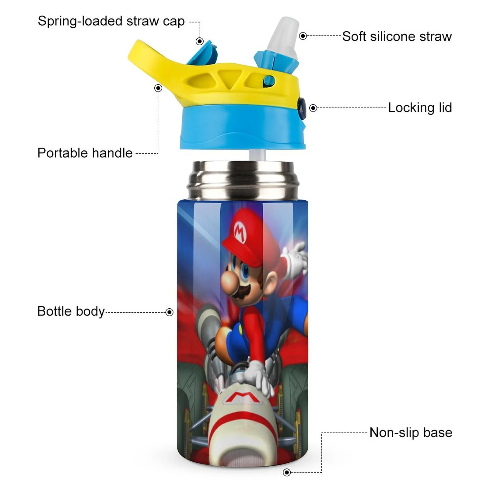 Game Mario Kid's Insulated Water Bottle With Straw Vacuum Stainless Steel Cup Leak-Proof Children Toddler Thermoses